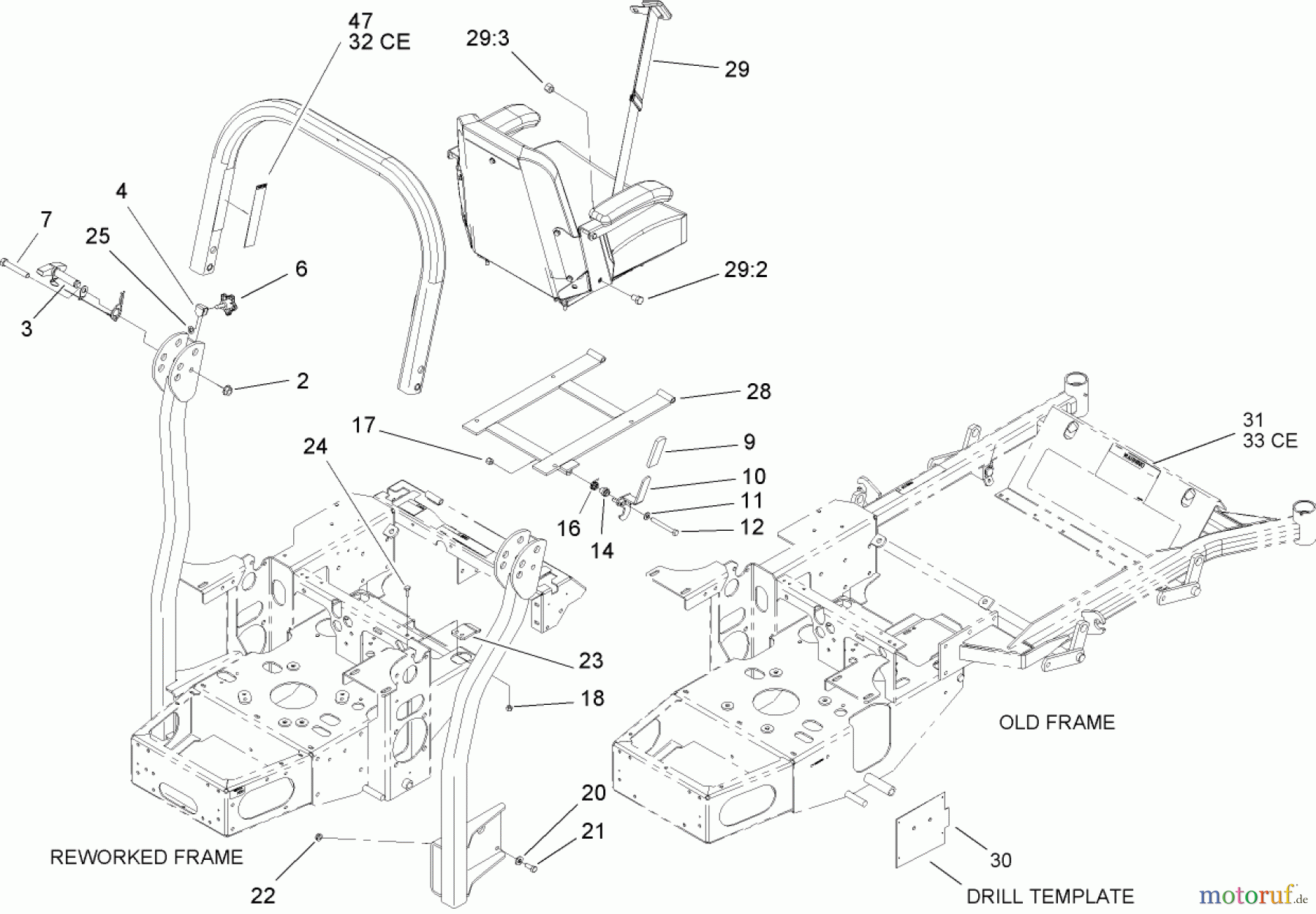  Zerto-Turn Mäher 74161TE (Z147) - Toro Z Master Mower, 112cm SFS Side Discharge Deck (SN: 240000001 - 240001000) (2004) ROLL-OVER-PROTECTION-SYSTEM ASSEMBLY NO. 107-3066