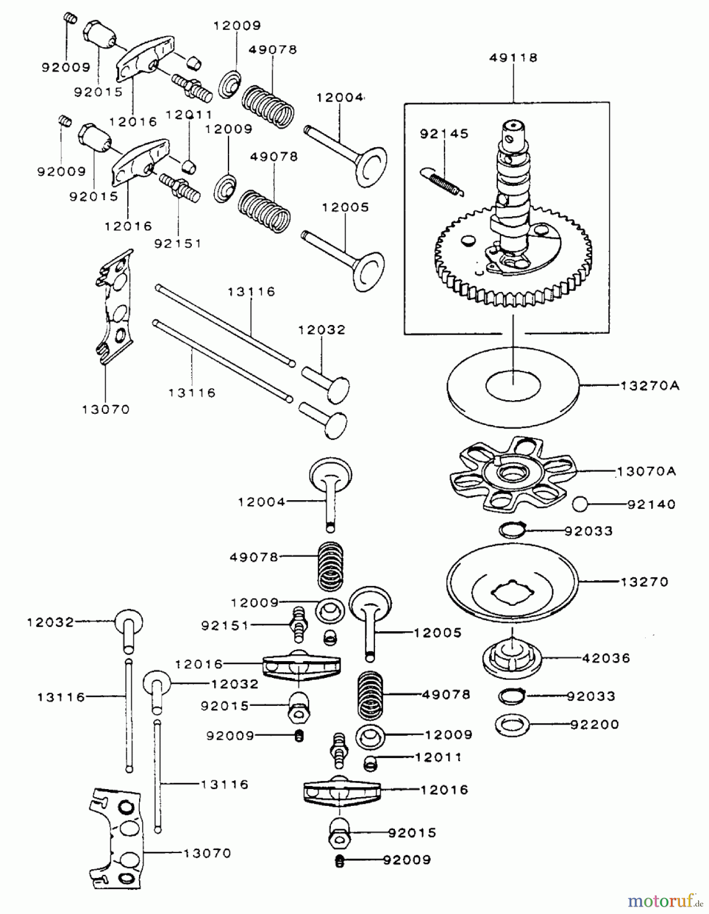  Zerto-Turn Mäher 74161TE (Z147) - Toro Z Master Mower, 112cm SFS Side Discharge Deck (SN: 240000001 - 240001000) (2004) VALVE/CAMSHAFT ASSEMBLY KAWASAKI FH500V-ES10