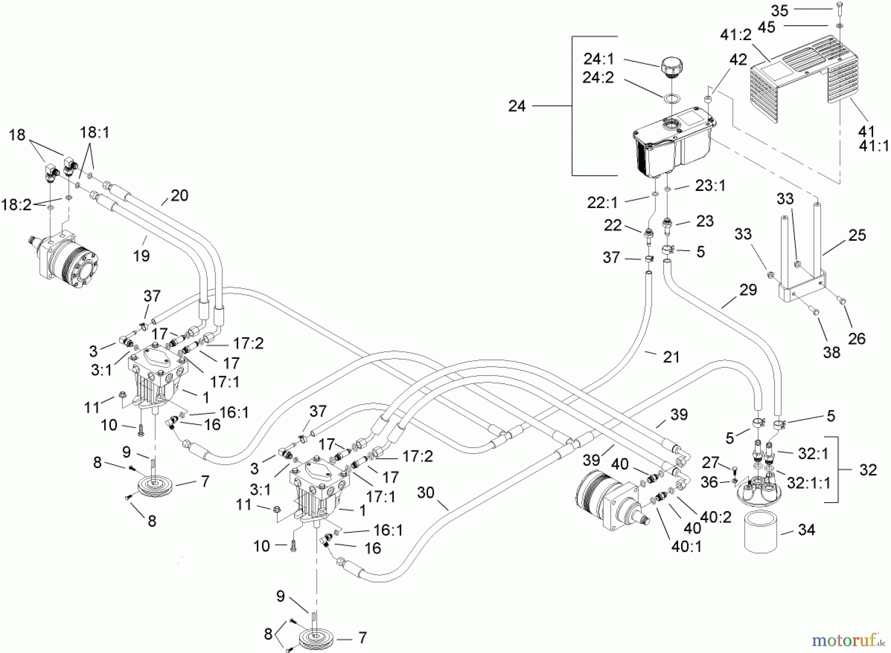  Zerto-Turn Mäher 74161TE (Z147) - Toro Z Master Mower, 112cm SFS Side Discharge Deck (SN: 240001001 - 240999999) (2004) HYDRAULIC SYSTEM ASSEMBLY