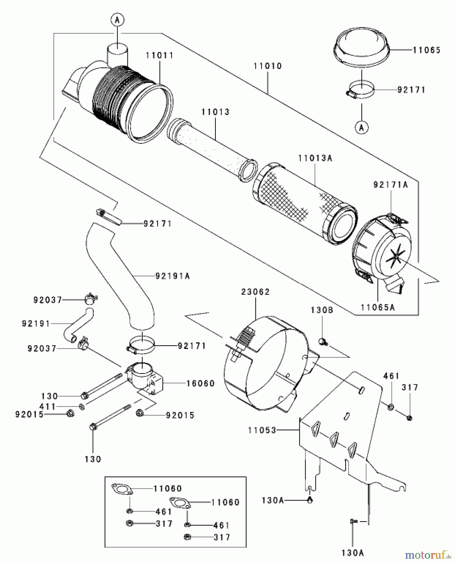  Zerto-Turn Mäher 74167TE (Z153) - Toro Z Master Mower, 132cm SFS Side Discharge Deck (SN: 240000001 - 240999999) (2004) AIR FILTER AND MUFFLER ASSEMBLY KAWASAKI FH680V-AS21