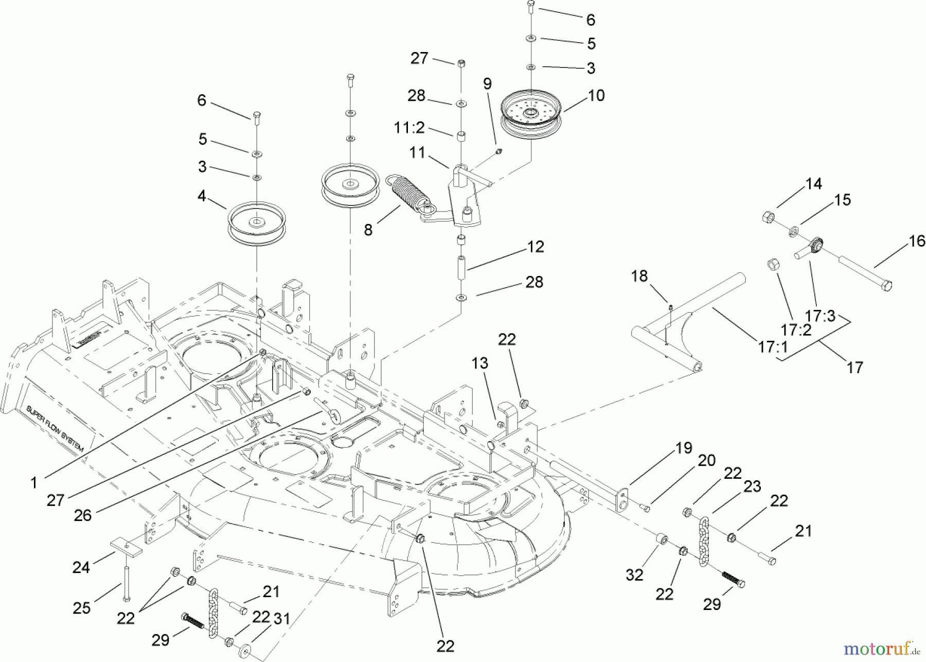  Zerto-Turn Mäher 74167TE (Z153) - Toro Z Master Mower, 132cm SFS Side Discharge Deck (SN: 240000001 - 240999999) (2004) IDLER PULLEY, LIFT STRUT AND CHAIN ASSEMBLY