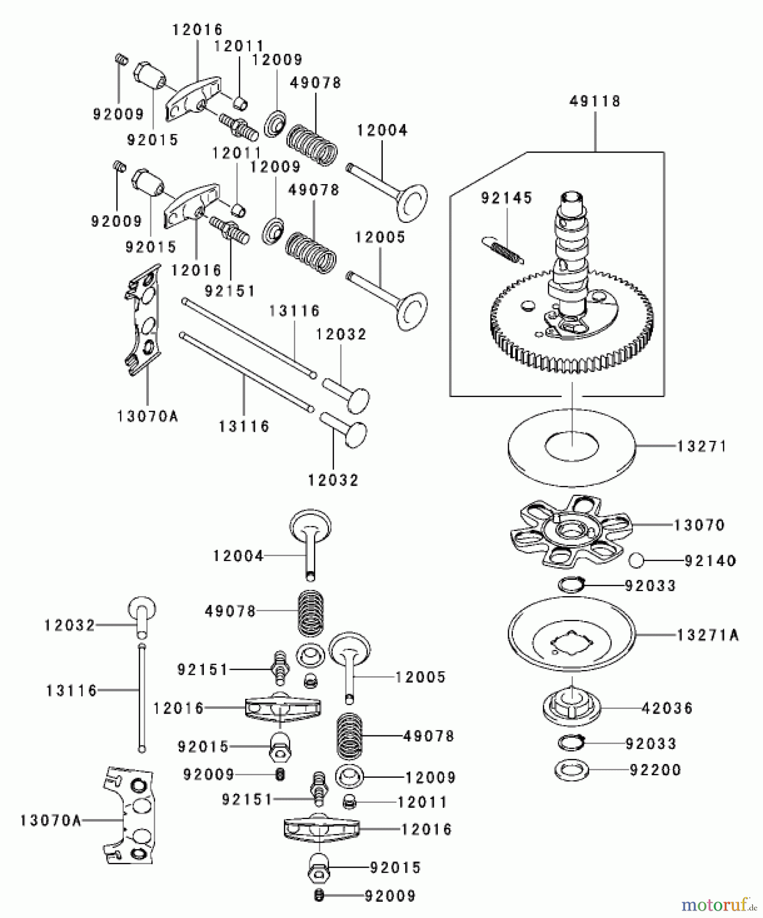  Zerto-Turn Mäher 74167TE (Z153) - Toro Z Master Mower, 132cm SFS Side Discharge Deck (SN: 240000001 - 240999999) (2004) VALVE / CAMSHAFT ASSEMBLY KAWASAKI FH680V-AS21