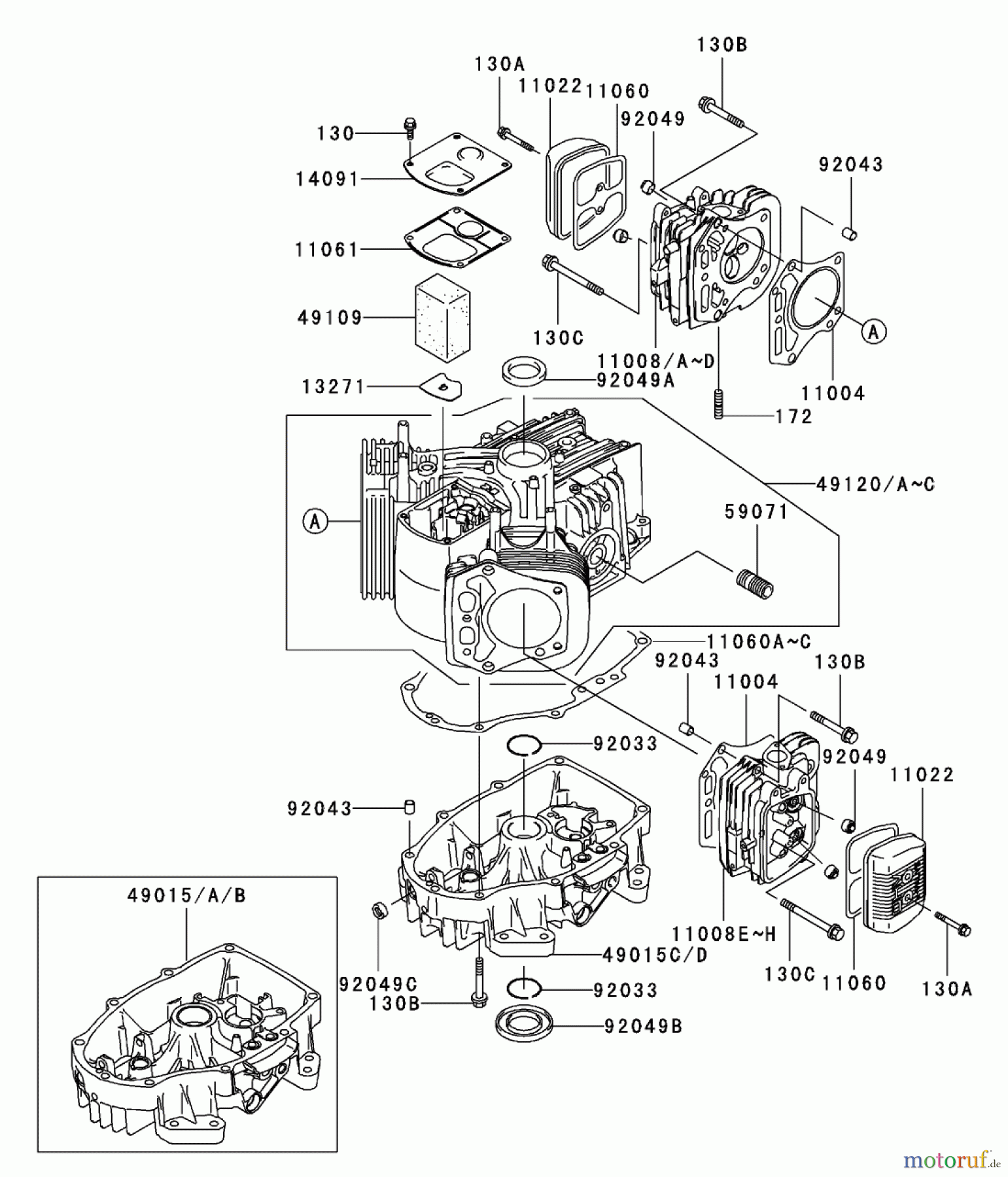  Zerto-Turn Mäher 74176TE (Z147) - Toro Z Master Mower, 112cm SFS Side Discharge Deck (SN: 230006001 - 230007000) (2003) CYLINDER/CRANKCASE ASSEMBLY KAWASAKI FH500V-ES10