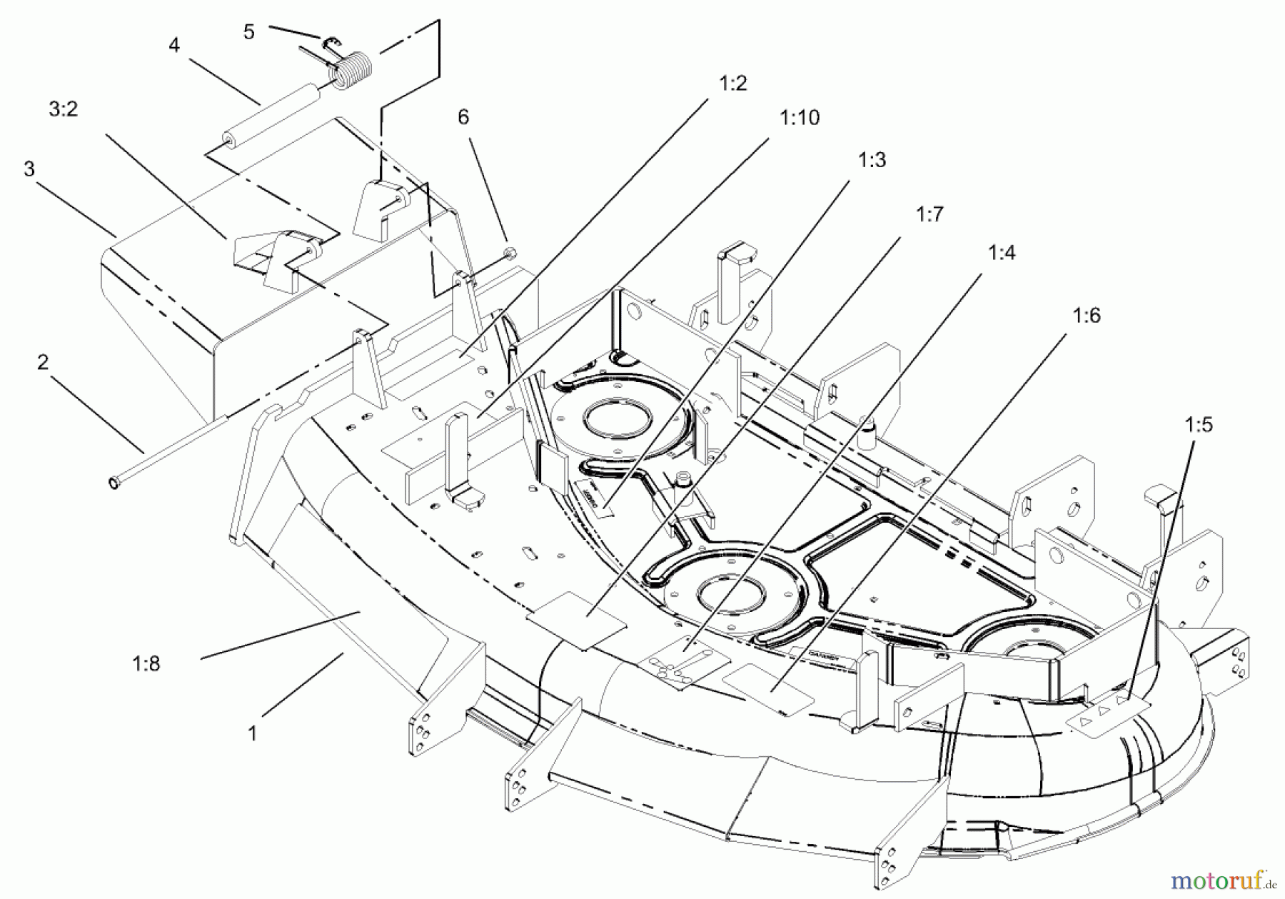  Zerto-Turn Mäher 74176TE (Z147) - Toro Z Master Mower, 112cm SFS Side Discharge Deck (SN: 230006001 - 230007000) (2003) DECK ASSEMBLY NO. 106-6565