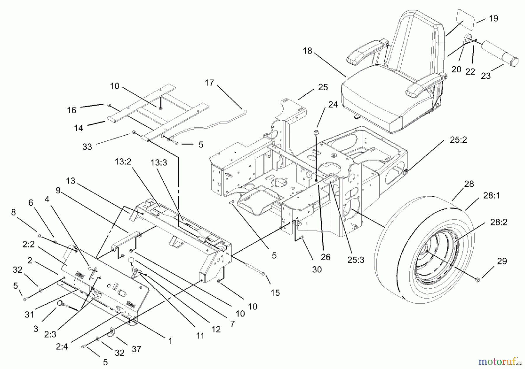  Zerto-Turn Mäher 74176TE (Z147) - Toro Z Master Mower, 112cm SFS Side Discharge Deck (SN: 230006001 - 230007000) (2003) MAIN FRAME ASSEMBLY