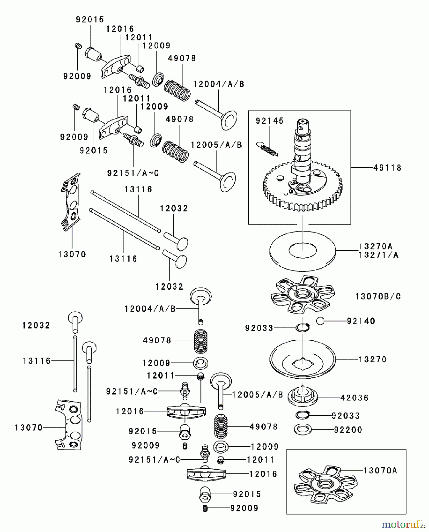  Zerto-Turn Mäher 74176TE (Z147) - Toro Z Master Mower, 112cm SFS Side Discharge Deck (SN: 230006001 - 230007000) (2003) VALVE/CAMSHAFT ASSEMBLY KAWASAKI FH500V-ES10