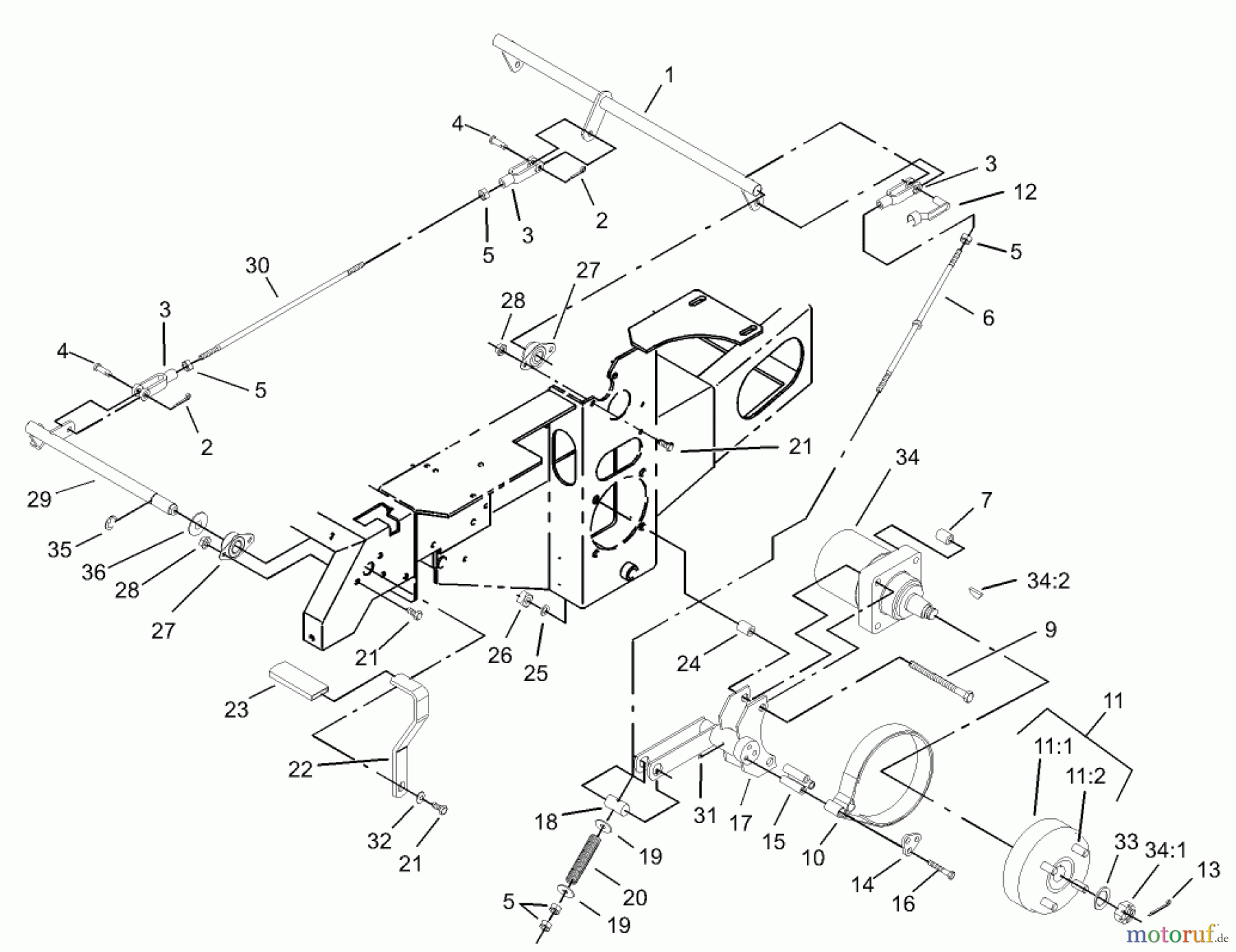  Zerto-Turn Mäher 74176TE (Z147) - Toro Z Master Mower, 112cm SFS Side Discharge Deck (SN: 230007001 - 230999999) (2003) PARKING BRAKE SYSTEM ASSEMBLY