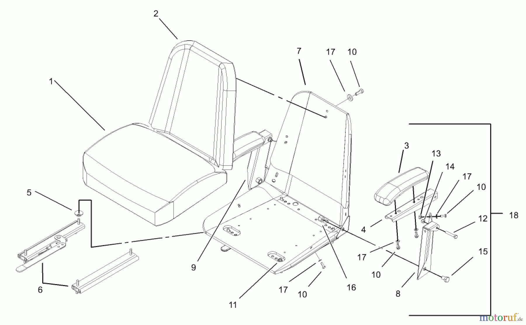  Zerto-Turn Mäher 74176TE (Z147) - Toro Z Master Mower, 112cm SFS Side Discharge Deck (SN: 230007001 - 230999999) (2003) SEAT ASSEMBLY NO. 1-633705