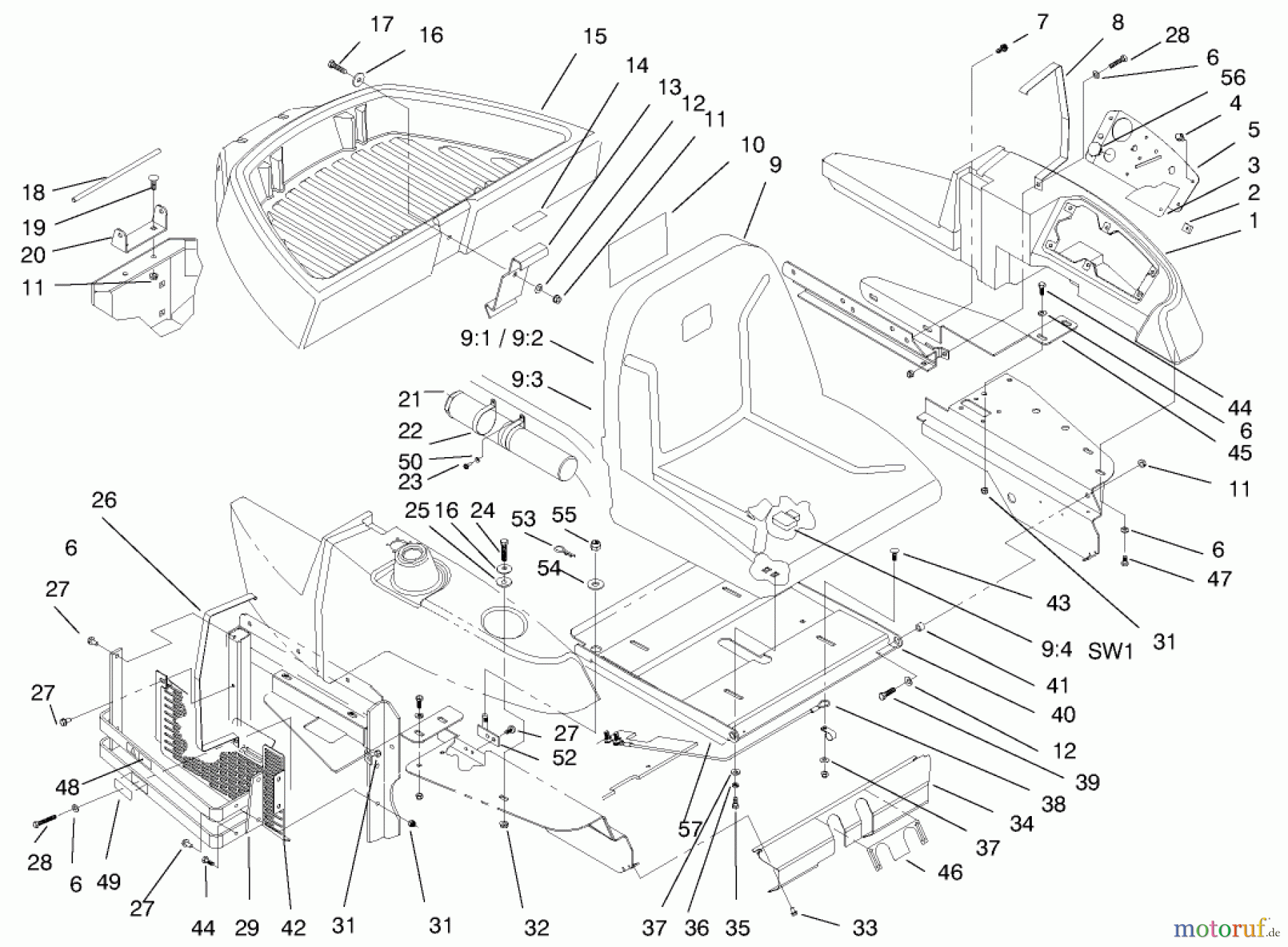  Zerto-Turn Mäher 74191 (Z320) - Toro Z Master 122cm Mower and Bagger (SN: 890160 - 895000) (1998) SEAT AND FENDERS