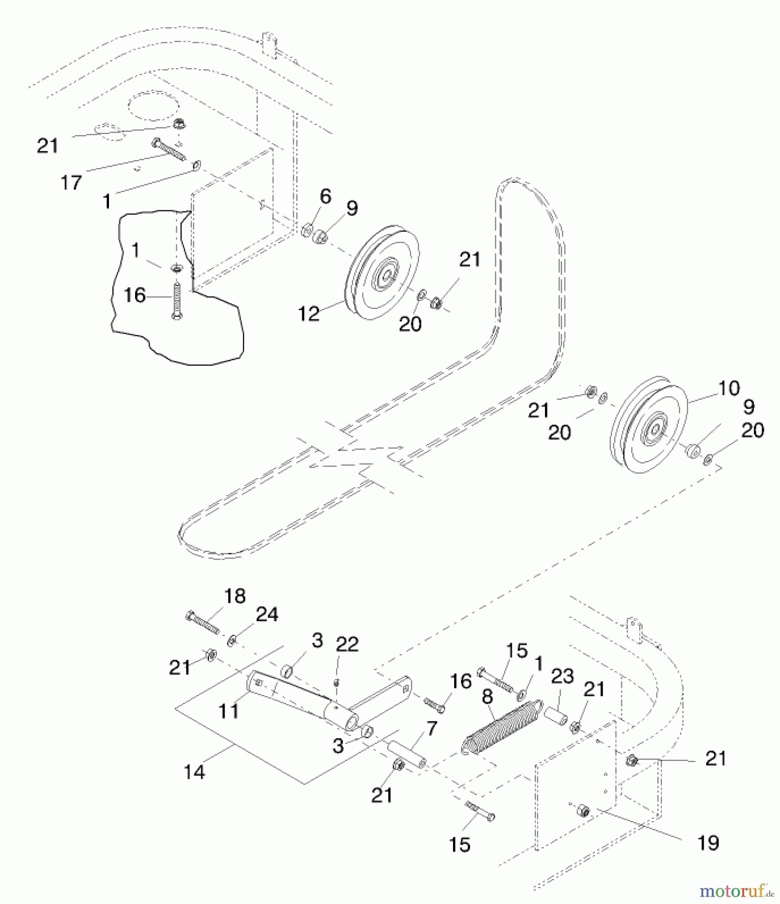  Zerto-Turn Mäher 74200 (Z252) - Toro Z Master Mower (SN: 890001 - 899999) (1998) DECK DRIVE BELT AND PULLEYS