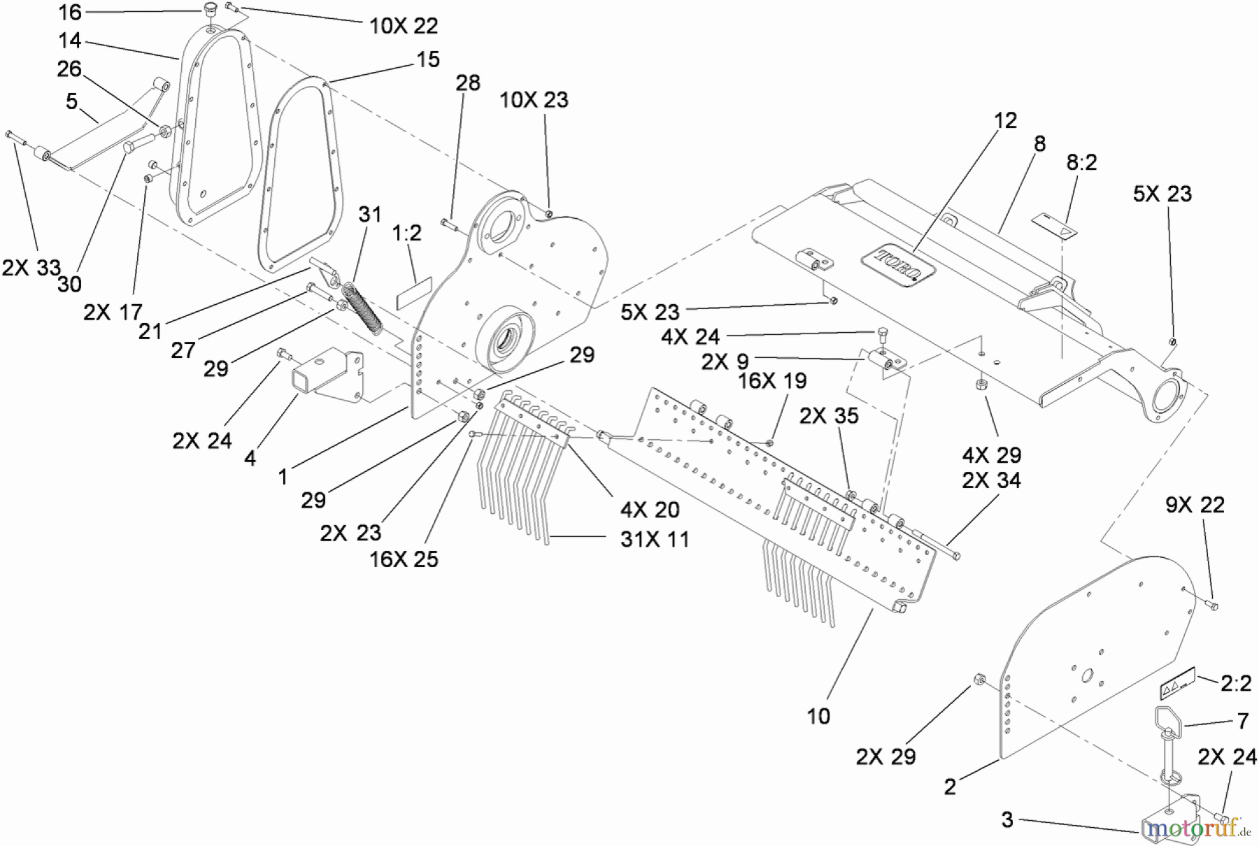  Compact Utility Attachments 23102 - Toro Soil Cultivator, Compact Utility Loaders (SN: 280000001 - 280999999) (2008) FRAME ASSEMBLY