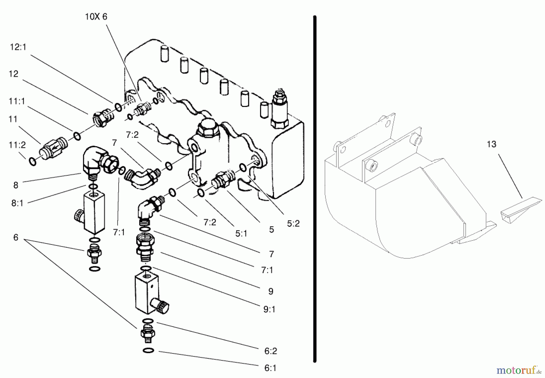  Compact Utility Attachments 23160 - Toro Backhoe, Dingo Compact Utility Loader (SN: 200000001 - 200999999) (2000) HYDRAULIC FITTINGS AND TOOTH ASSEMBLY