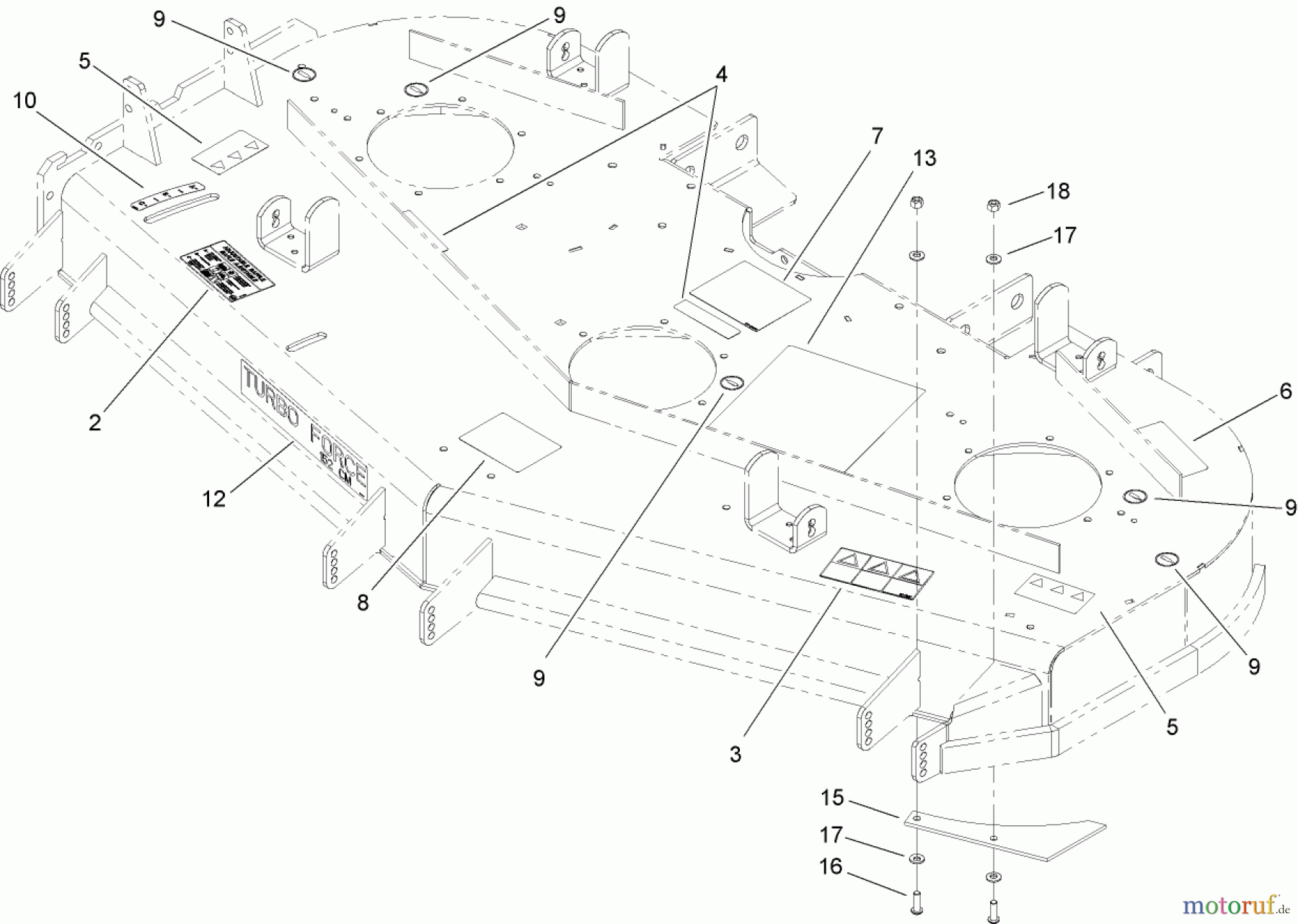  Zerto-Turn Mäher 74246TE (Z557) - Toro Z Master Mower, 152cm TURBO FORCE Side Discharge Deck (SN: 260000001 - 260999999) (2006) DECK ASSEMBLY NO. 107-3974