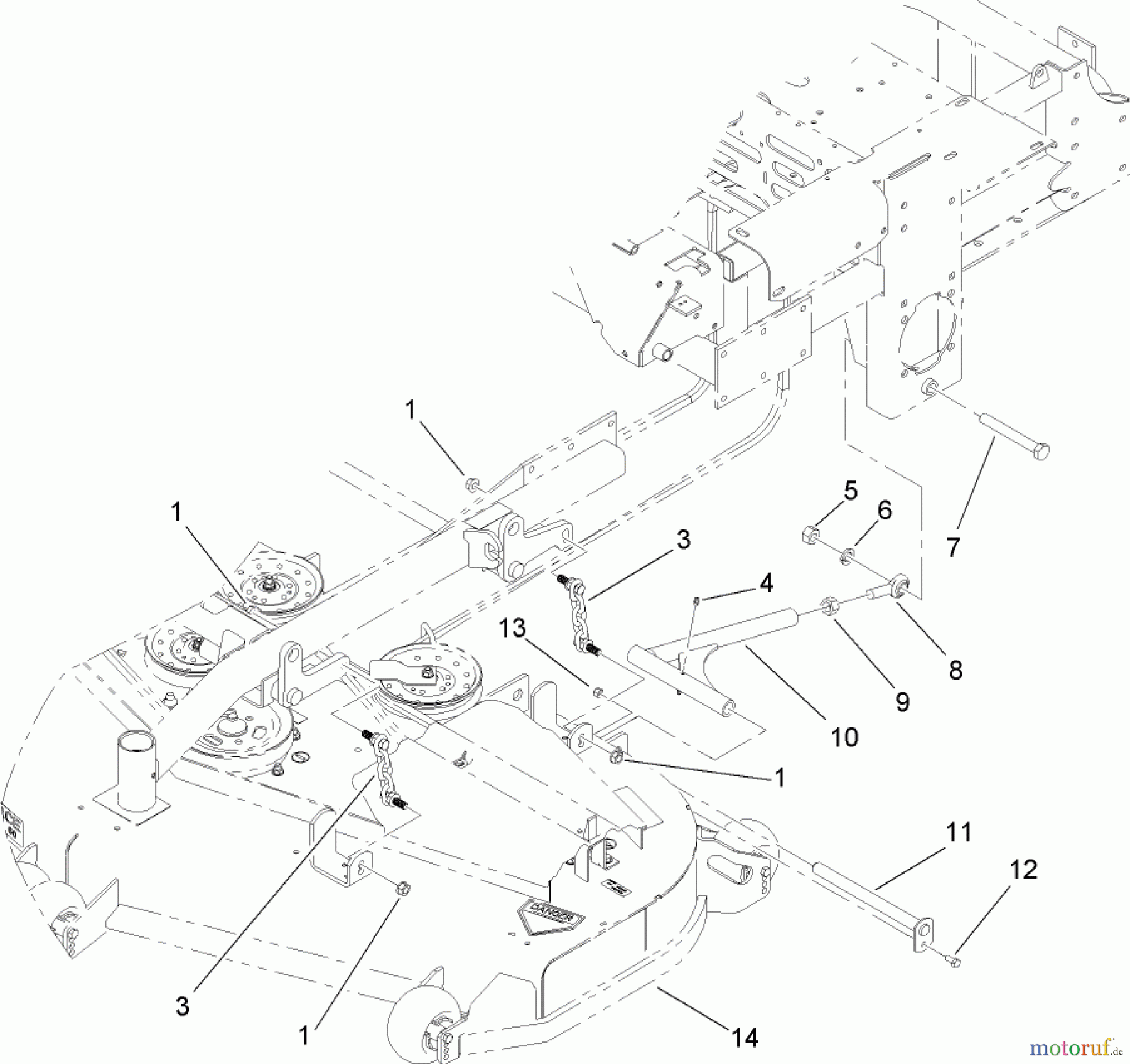  Zerto-Turn Mäher 74246TE (Z557) - Toro Z Master Mower, 152cm TURBO FORCE Side Discharge Deck (SN: 260000001 - 260999999) (2006) DECK CONNECTION ASSEMBLY