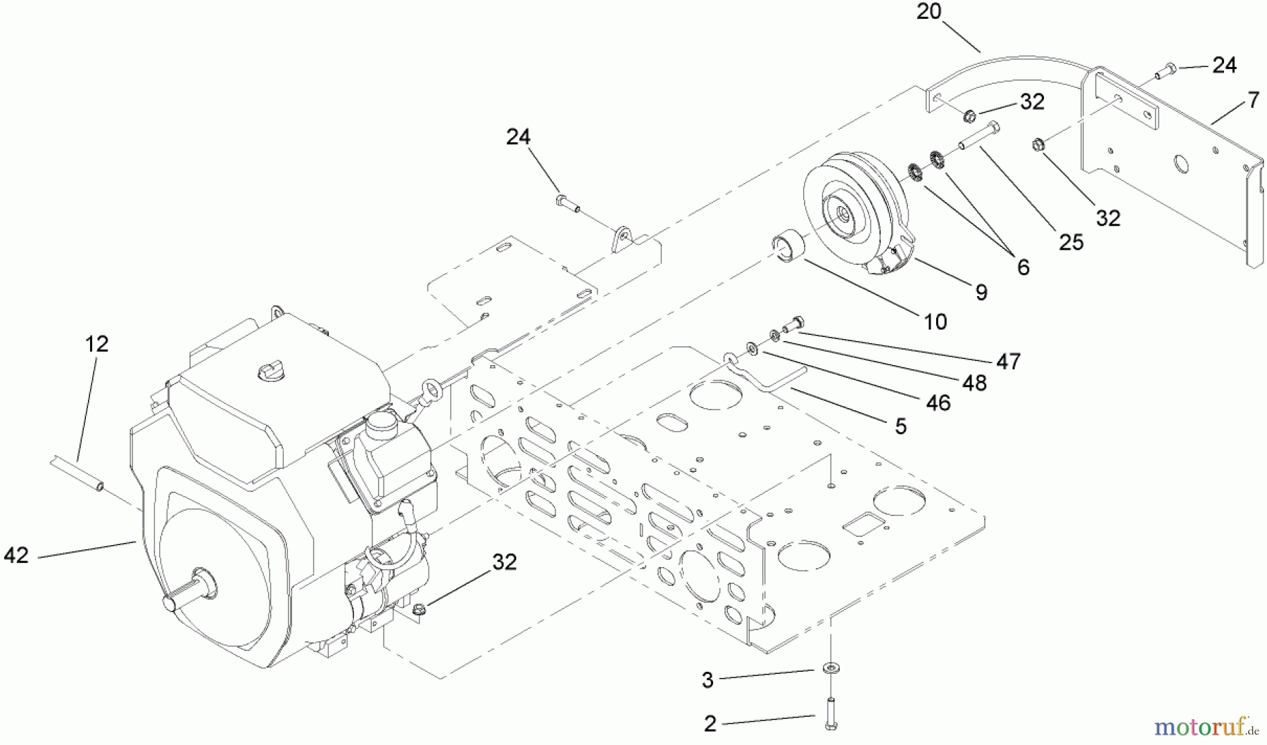  Zerto-Turn Mäher 74246TE (Z557) - Toro Z Master Mower, 152cm TURBO FORCE Side Discharge Deck (SN: 260000001 - 260999999) (2006) ENGINE AND CLUTCH ASSEMBLY