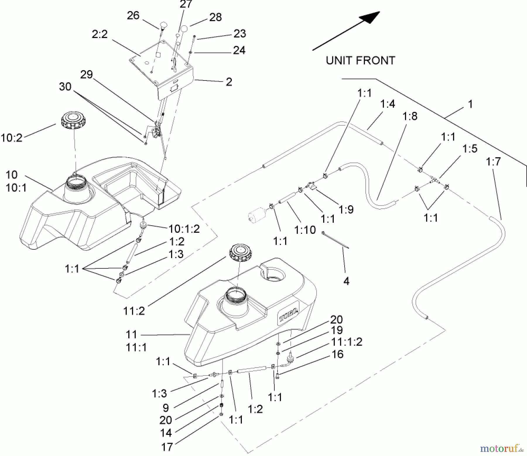  Zerto-Turn Mäher 74246TE (Z557) - Toro Z Master Mower, 152cm TURBO FORCE Side Discharge Deck (SN: 260000001 - 260999999) (2006) FUEL SYSTEM ASSEMBLY