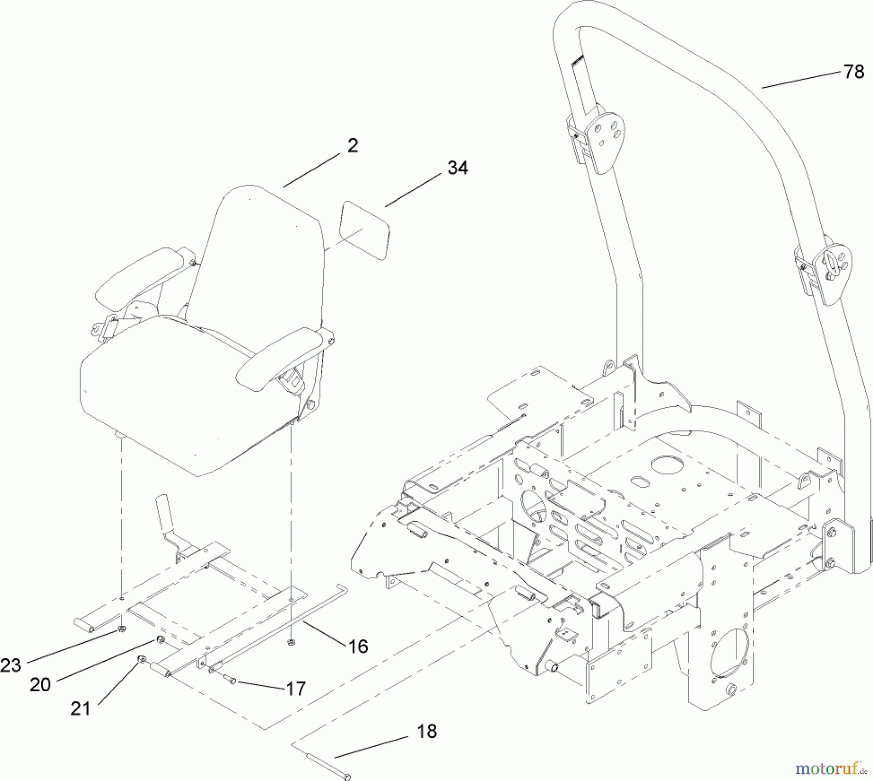  Zerto-Turn Mäher 74246TE (Z557) - Toro Z Master Mower, 152cm TURBO FORCE Side Discharge Deck (SN: 260000001 - 260999999) (2006) SEAT AND ROLL-OVER PROTECTION SYSTEM ASSEMBLY