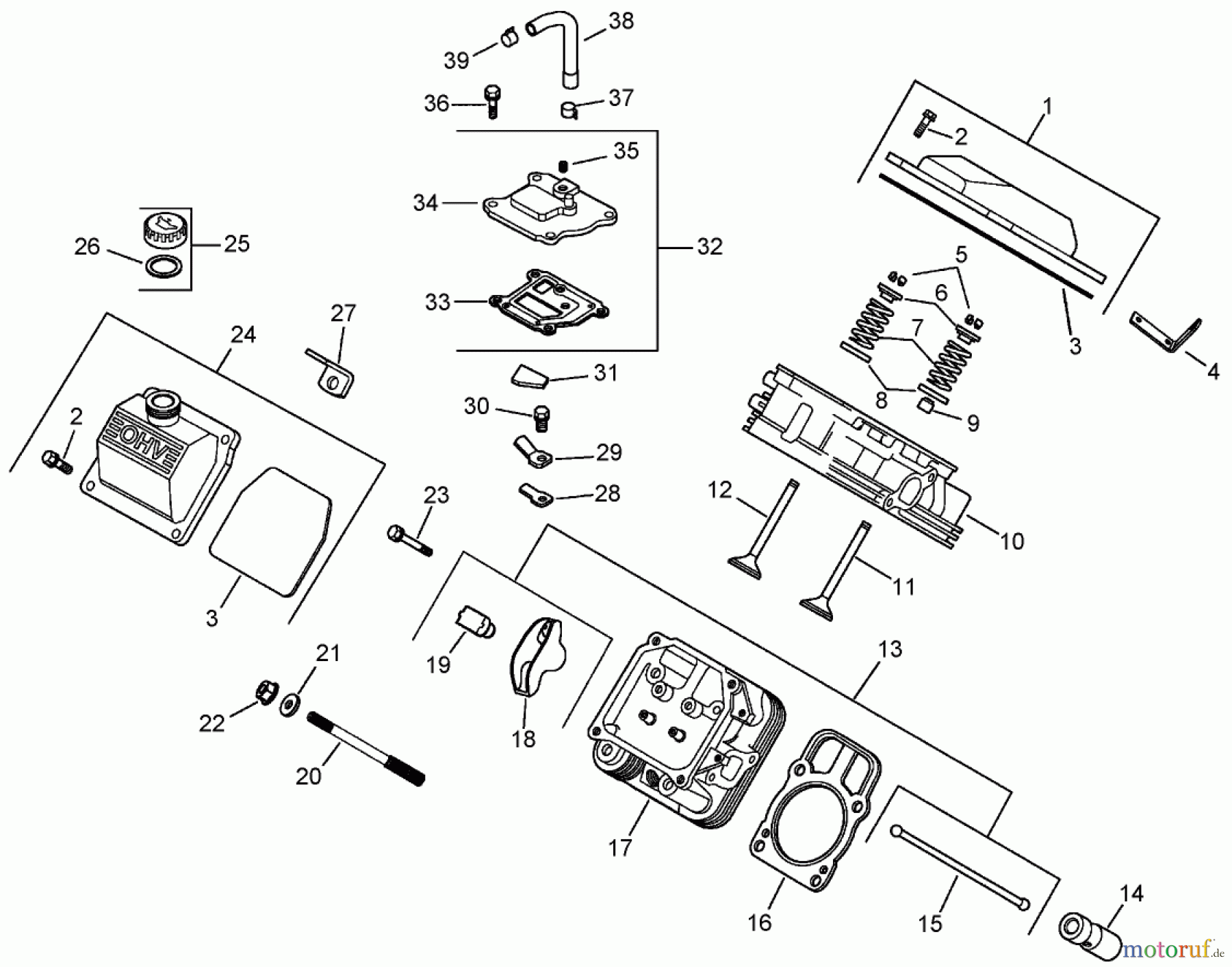  Zerto-Turn Mäher 74262TE (Z500) - Toro Z Master Mower, 152cm TURBO FORCE Side Discharge Deck (SN: 260000001 - 260999999) (2006) HEAD, VALVE AND BREATHER ASSEMBLY KOHLER CH750-0010