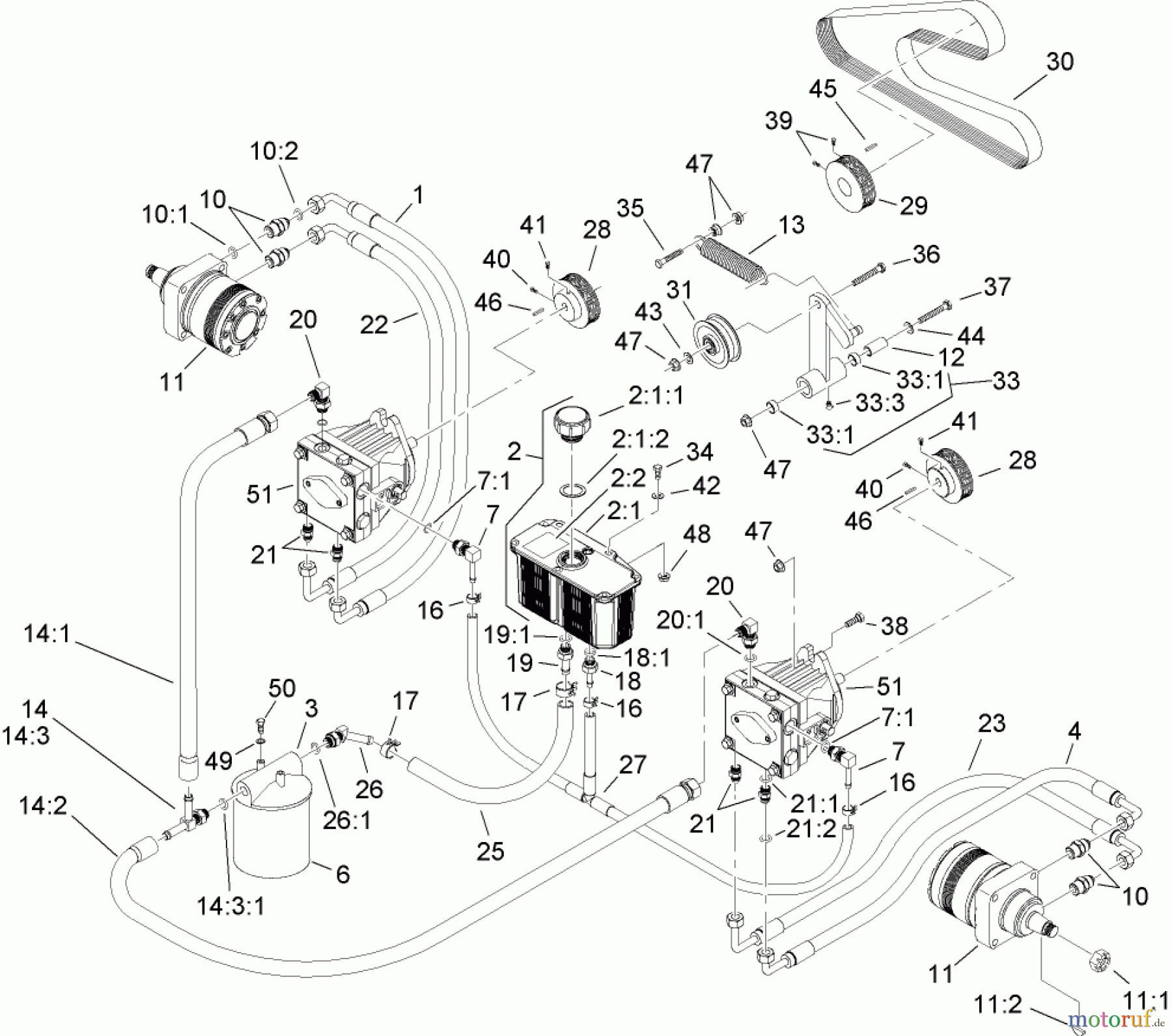  Zerto-Turn Mäher 74262TE (Z500) - Toro Z Master Mower, 152cm TURBO FORCE Side Discharge Deck (SN: 260000001 - 260999999) (2006) HYDRAULIC SYSTEM ASSEMBLY