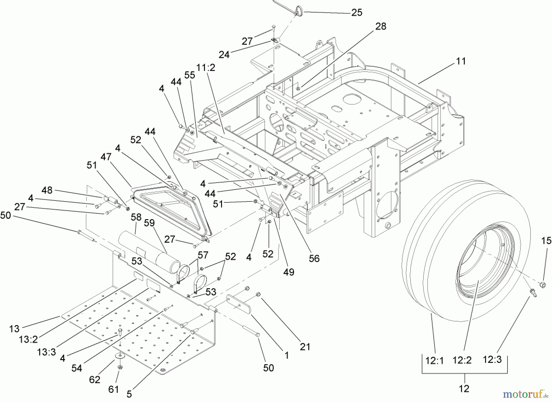  Zerto-Turn Mäher 74262TE (Z500) - Toro Z Master Mower, 152cm TURBO FORCE Side Discharge Deck (SN: 260000001 - 260999999) (2006) MAIN FRAME ASSEMBLY