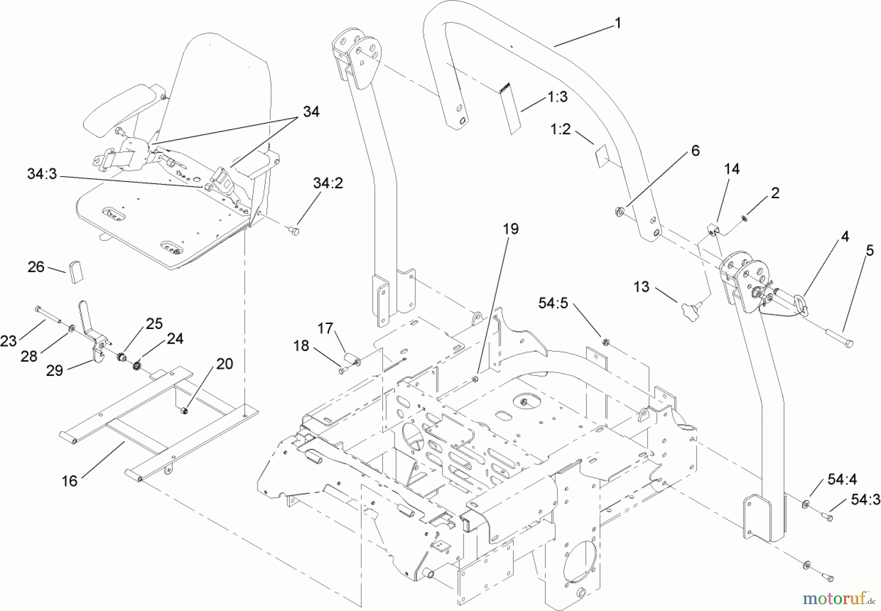  Zerto-Turn Mäher 74262TE (Z500) - Toro Z Master Mower, 152cm TURBO FORCE Side Discharge Deck (SN: 260000001 - 260999999) (2006) ROLL-OVER-PROTECTION-SYSTEM ASSEMBLY NO. 108-1097