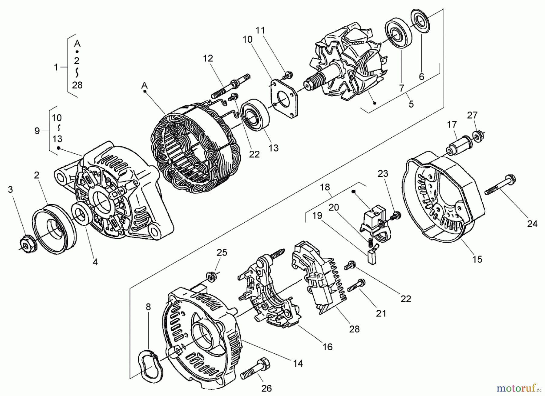  Zerto-Turn Mäher 74264TE (Z580-D) - Toro Z Master Mower, 132cm TURBO FORCE Side Discharge Deck (SN: 280000001 - 280999999) (2008) ALTERNATOR ASSEMBLY