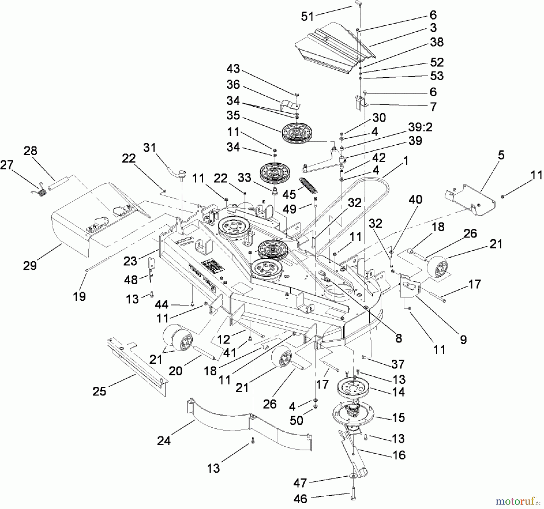  Zerto-Turn Mäher 74264TE (Z580-D) - Toro Z Master Mower, 132cm TURBO FORCE Side Discharge Deck (SN: 280000001 - 280999999) (2008) DECK ASSEMBLY