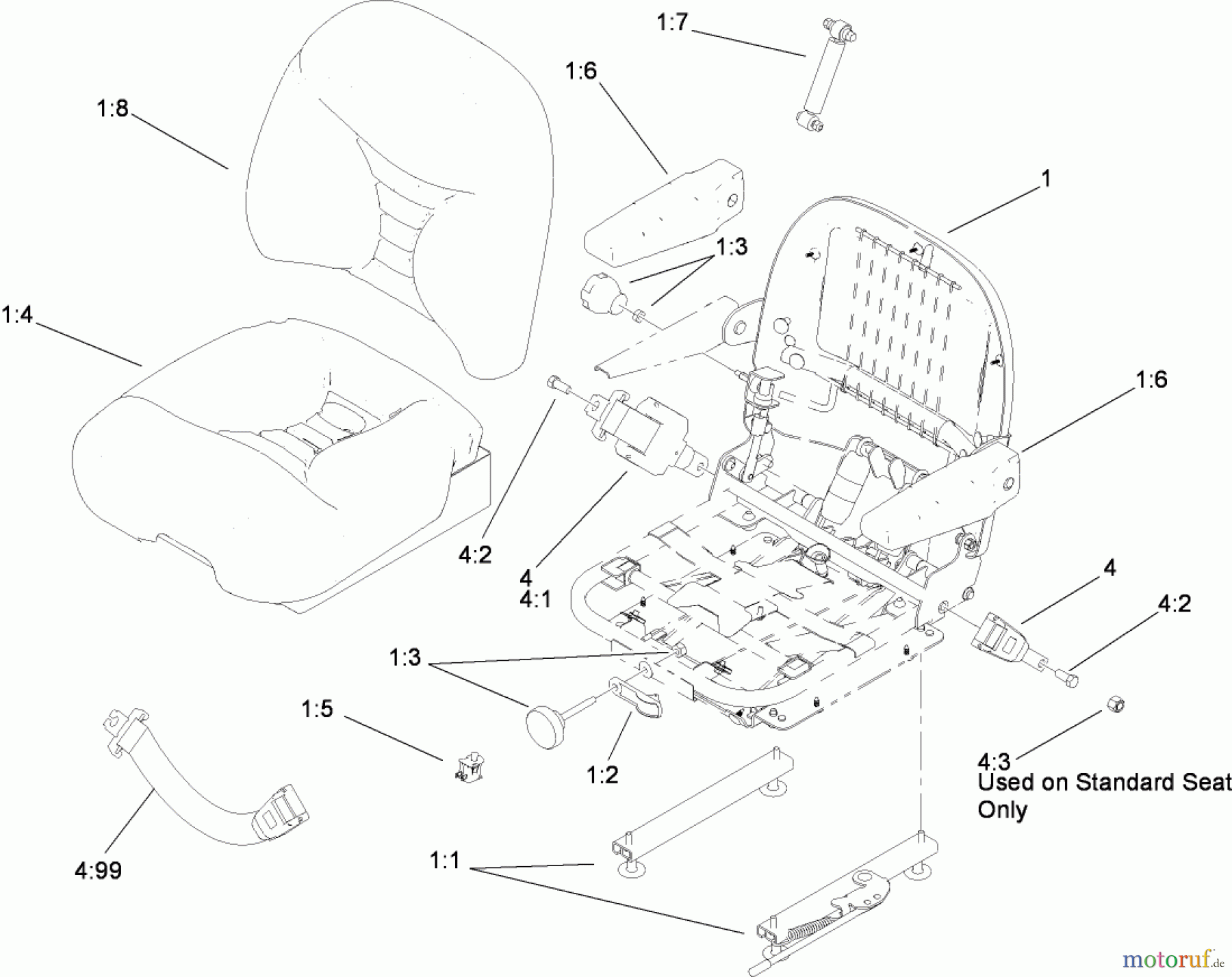  Zerto-Turn Mäher 74264TE (Z580-D) - Toro Z Master Mower, 132cm TURBO FORCE Side Discharge Deck (SN: 280000001 - 280999999) (2008) DELUXE SEAT ASSEMBLY NO. 110-0838