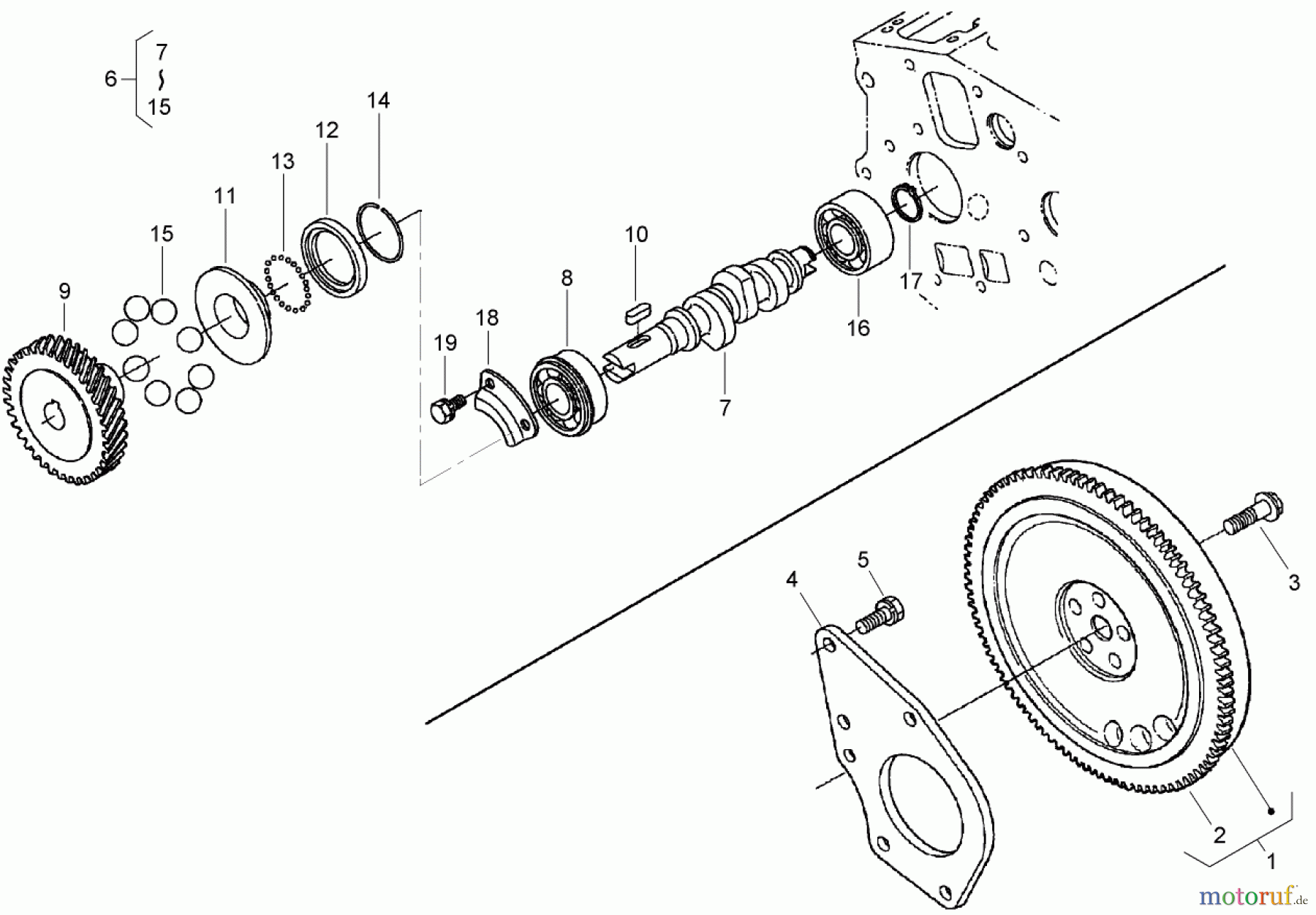  Zerto-Turn Mäher 74264TE (Z580-D) - Toro Z Master Mower, 132cm TURBO FORCE Side Discharge Deck (SN: 280000001 - 280999999) (2008) FLYWHEEL, FUEL CAMSHAFT AND GOVERNOR SHAFT ASSEMBLY