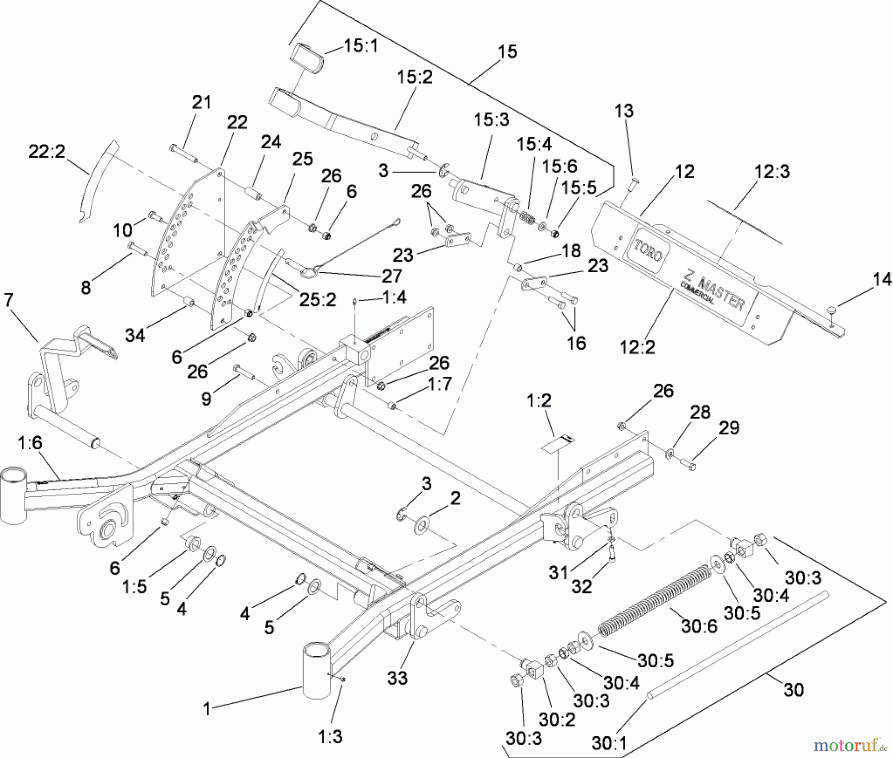  Zerto-Turn Mäher 74264TE (Z580-D) - Toro Z Master Mower, 132cm TURBO FORCE Side Discharge Deck (SN: 280000001 - 280999999) (2008) FRONT FRAME ASSEMBLY