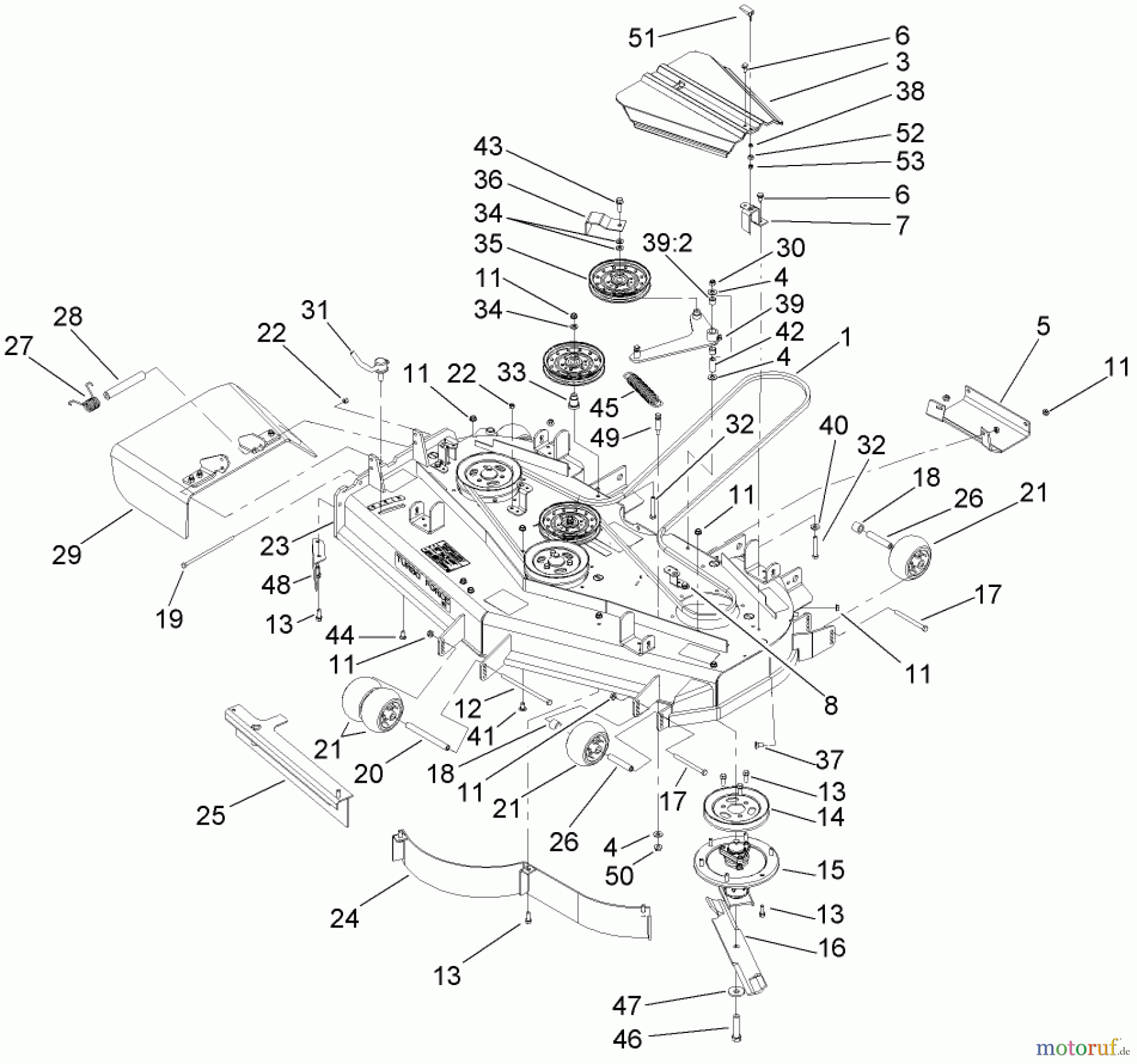  Zerto-Turn Mäher 74264TE (Z593-D) - Toro Z Master Mower, 132cm TURBO FORCE Side Discharge Deck (SN: 270000001 - 270999999) (2007) DECK ASSEMBLY