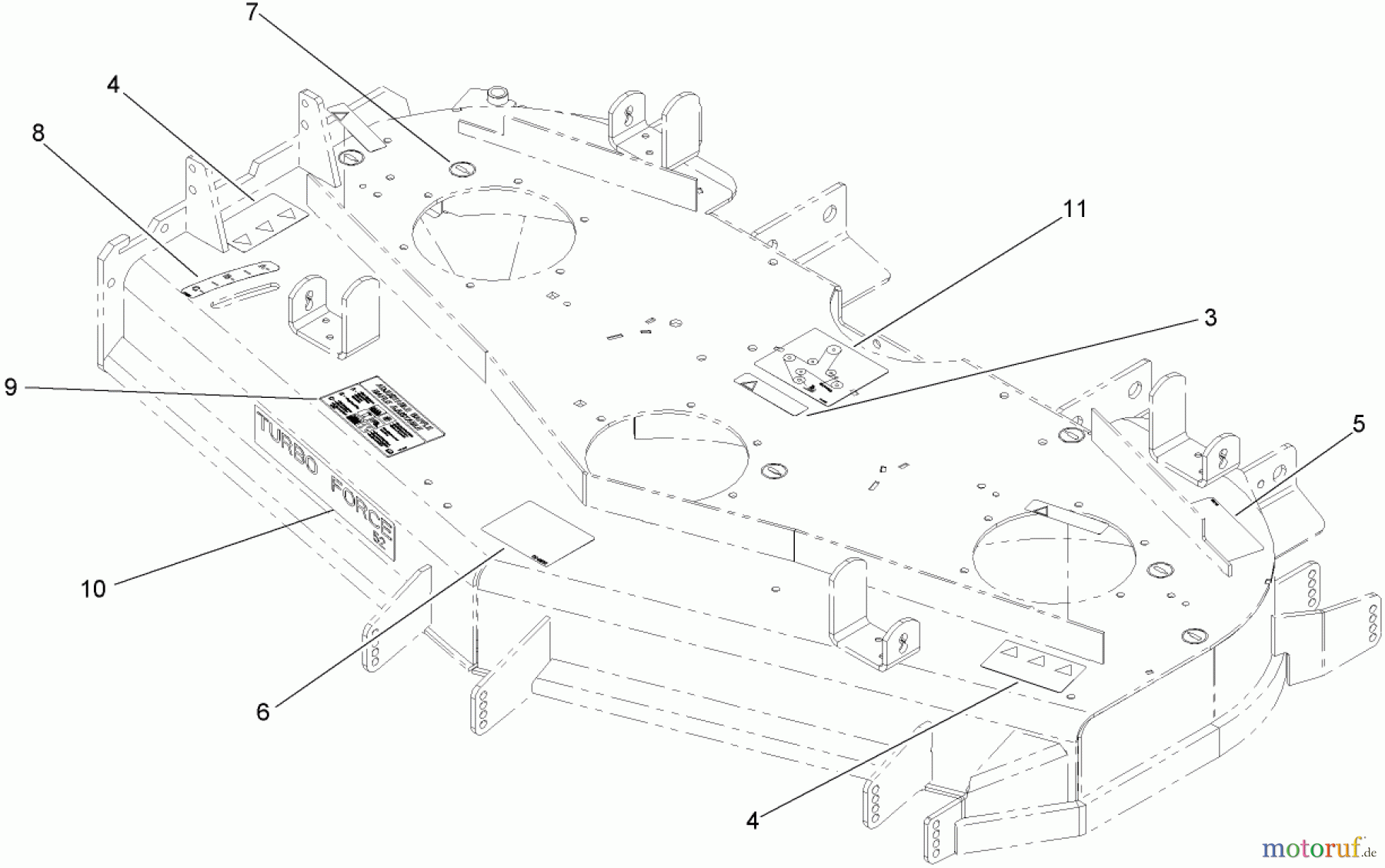  Zerto-Turn Mäher 74264TE (Z593-D) - Toro Z Master Mower, 132cm TURBO FORCE Side Discharge Deck (SN: 270000001 - 270999999) (2007) DECK DECAL ASSEMBLY NO. 108-5966