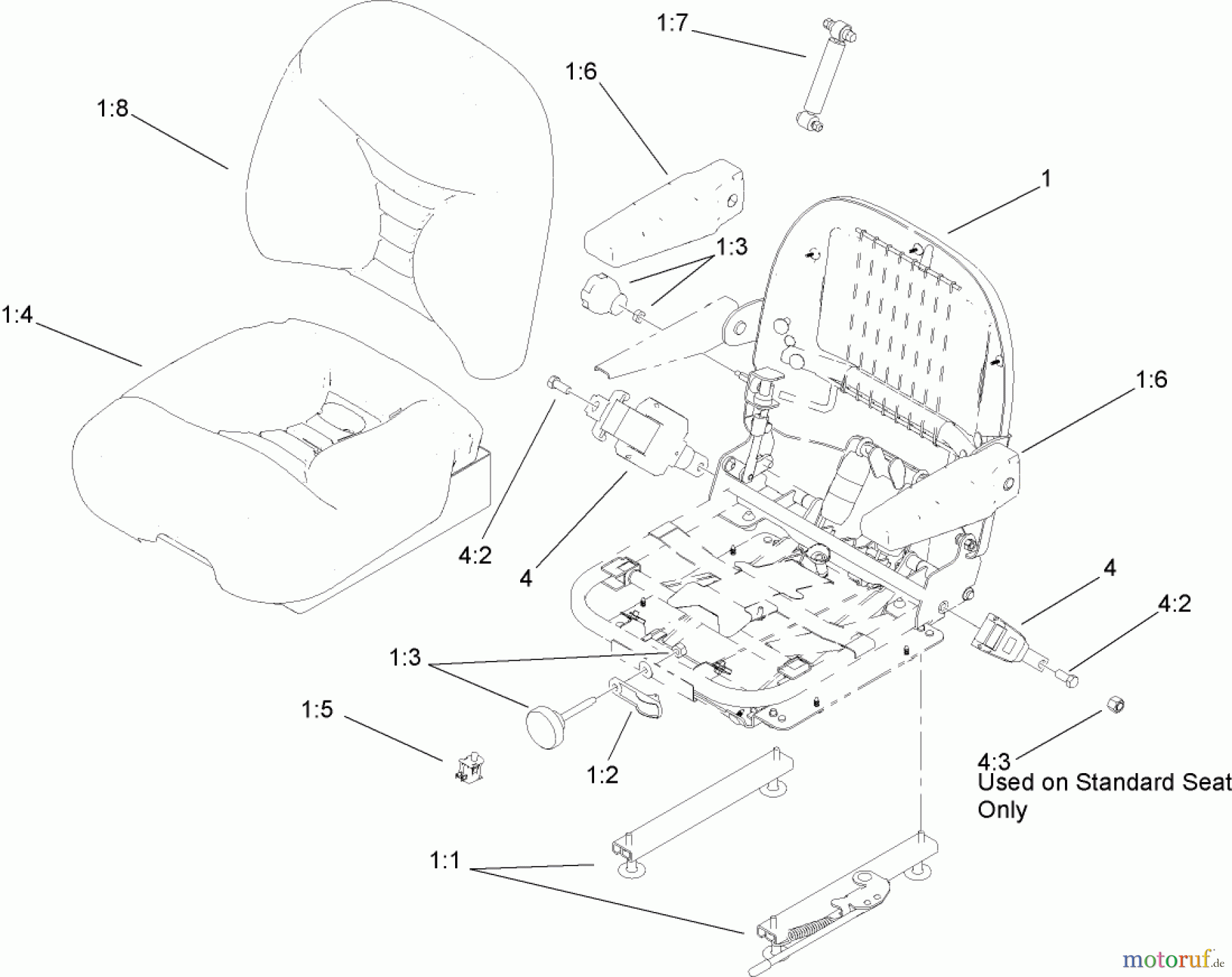  Zerto-Turn Mäher 74264TE (Z593-D) - Toro Z Master Mower, 132cm TURBO FORCE Side Discharge Deck (SN: 270000001 - 270999999) (2007) DELUXE SEAT ASSEMBLY NO. 110-0838