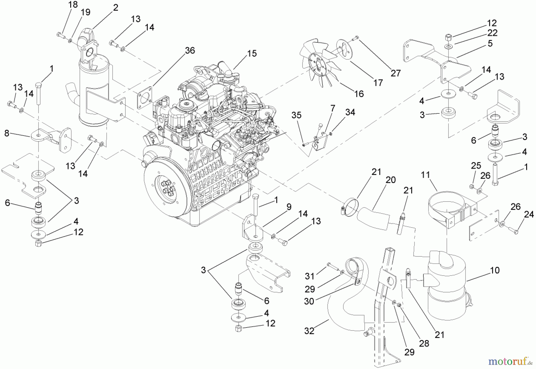  Zerto-Turn Mäher 74264TE (Z593-D) - Toro Z Master Mower, 132cm TURBO FORCE Side Discharge Deck (SN: 270000001 - 270999999) (2007) ENGINE, EXHAUST AND AIR INTAKE ASSEMBLY