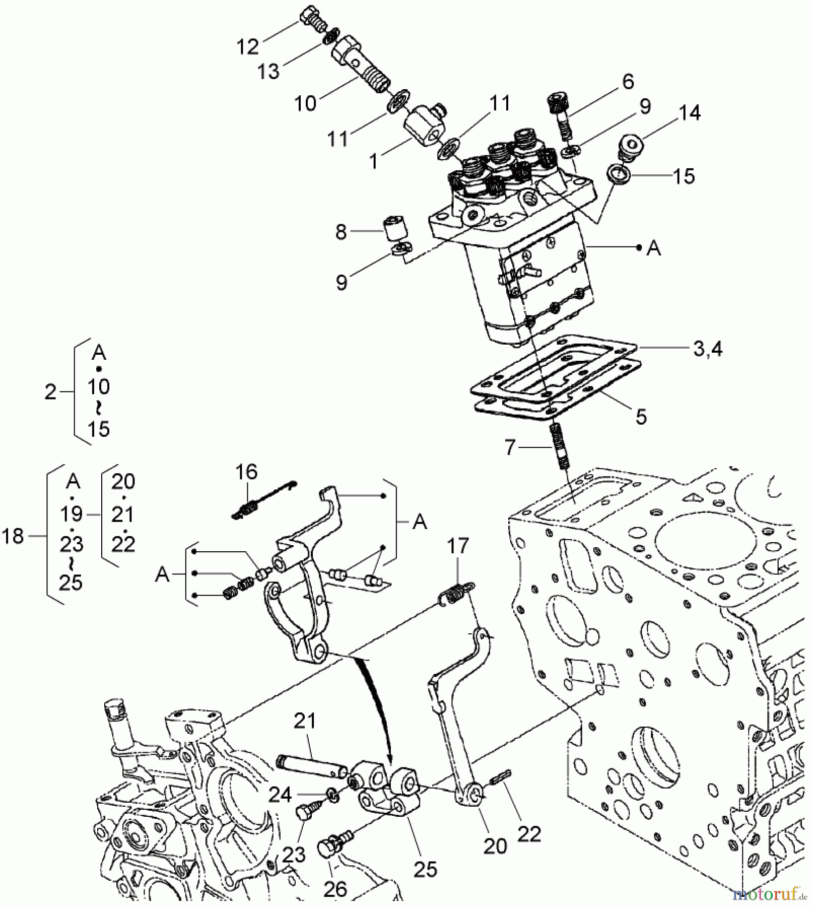  Zerto-Turn Mäher 74264TE (Z593-D) - Toro Z Master Mower, 132cm TURBO FORCE Side Discharge Deck (SN: 270000001 - 270999999) (2007) INJECTION PUMP AND GOVERNOR ASSEMBLY