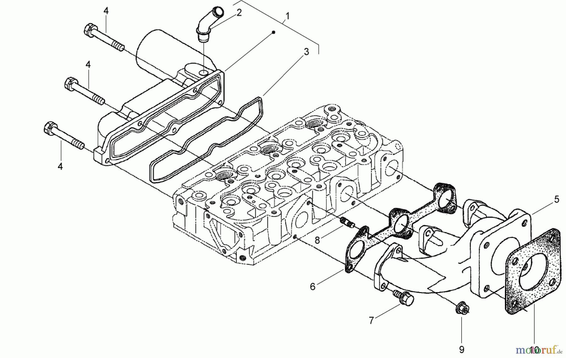  Zerto-Turn Mäher 74264TE (Z593-D) - Toro Z Master Mower, 132cm TURBO FORCE Side Discharge Deck (SN: 270000001 - 270999999) (2007) INLET AND EXHAUST MANIFOLD ASSEMBLY