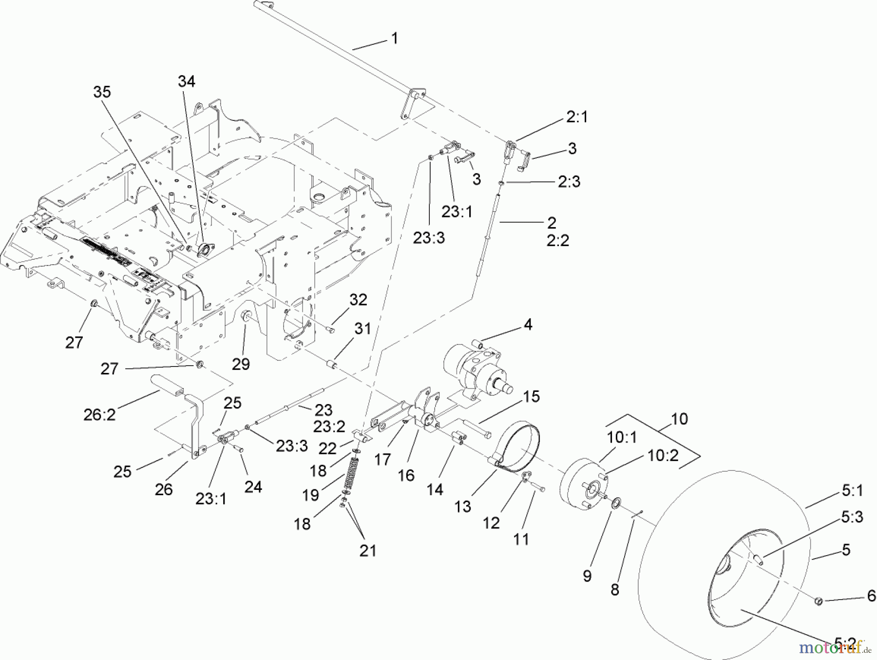  Zerto-Turn Mäher 74264TE (Z593-D) - Toro Z Master Mower, 132cm TURBO FORCE Side Discharge Deck (SN: 270000001 - 270999999) (2007) PARKING BRAKE AND WHEEL ASSEMBLY