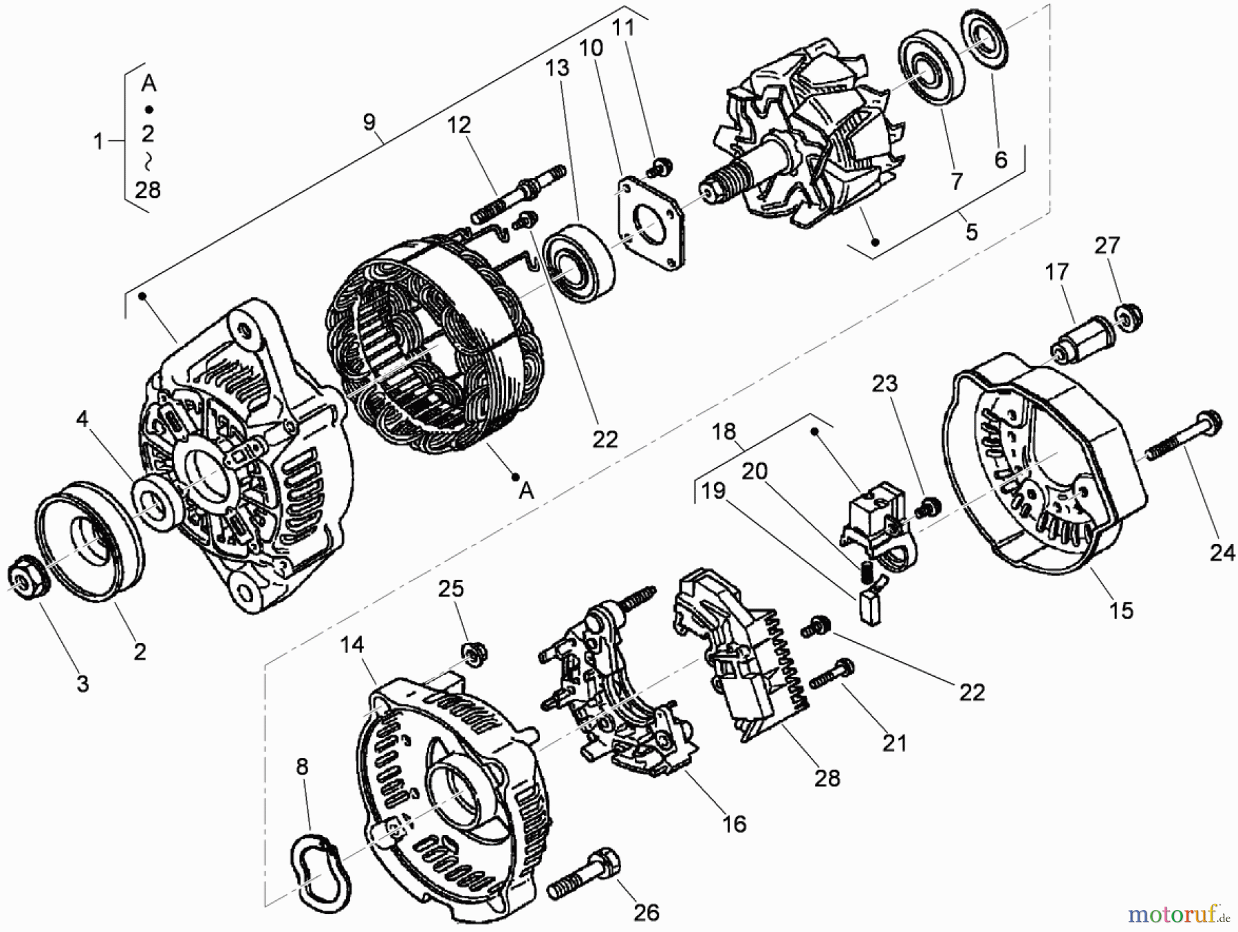  Zerto-Turn Mäher 74265TE (Z580-D) - Toro Z Master Mower, 152cm TURBO FORCE Side Discharge Deck (SN: 290000001 - 290999999) (2009) ALTERNATOR COMPONENTS ASSEMBLY