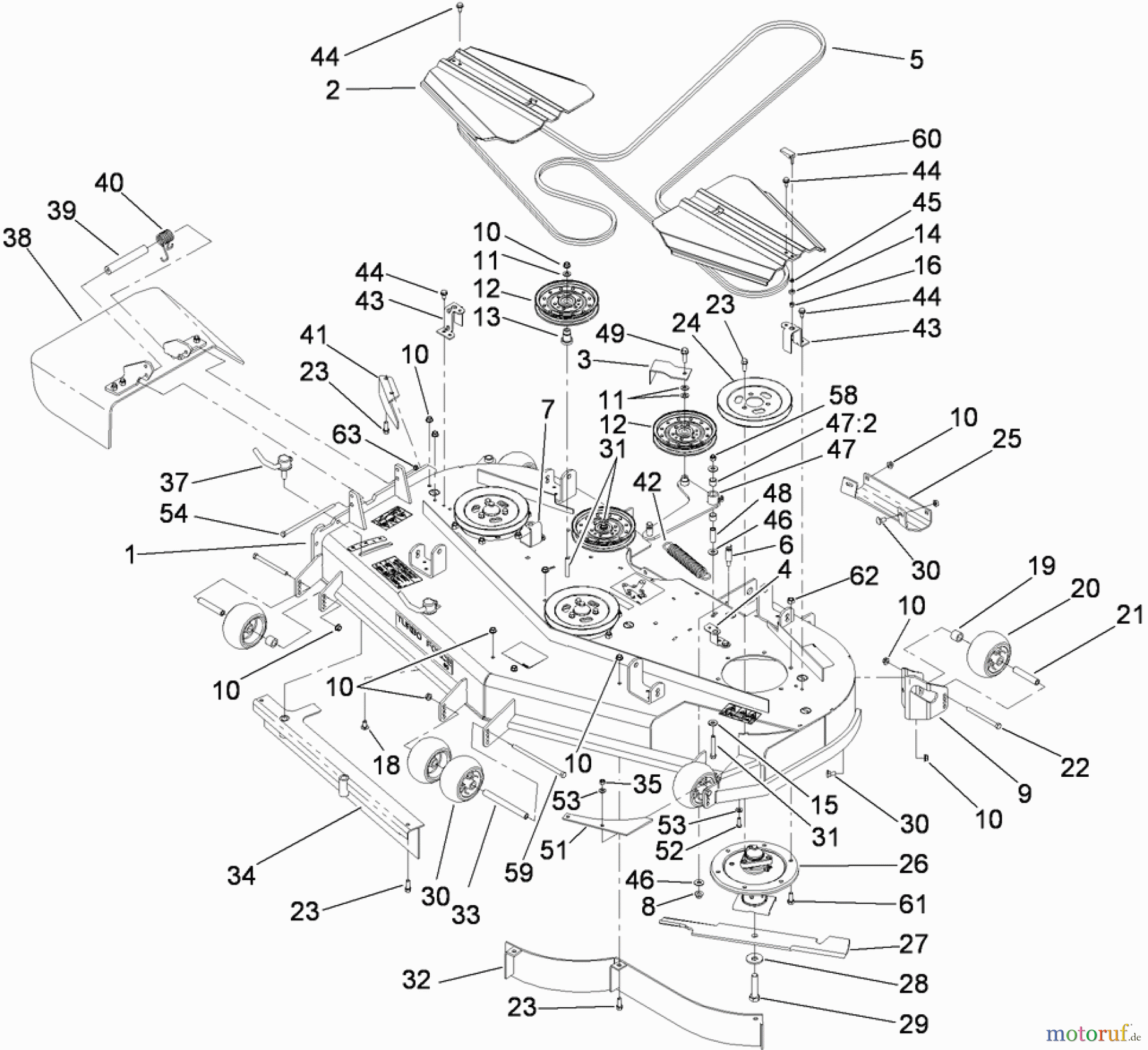  Zerto-Turn Mäher 74265TE (Z580-D) - Toro Z Master Mower, 152cm TURBO FORCE Side Discharge Deck (SN: 290000001 - 290999999) (2009) DECK ASSEMBLY