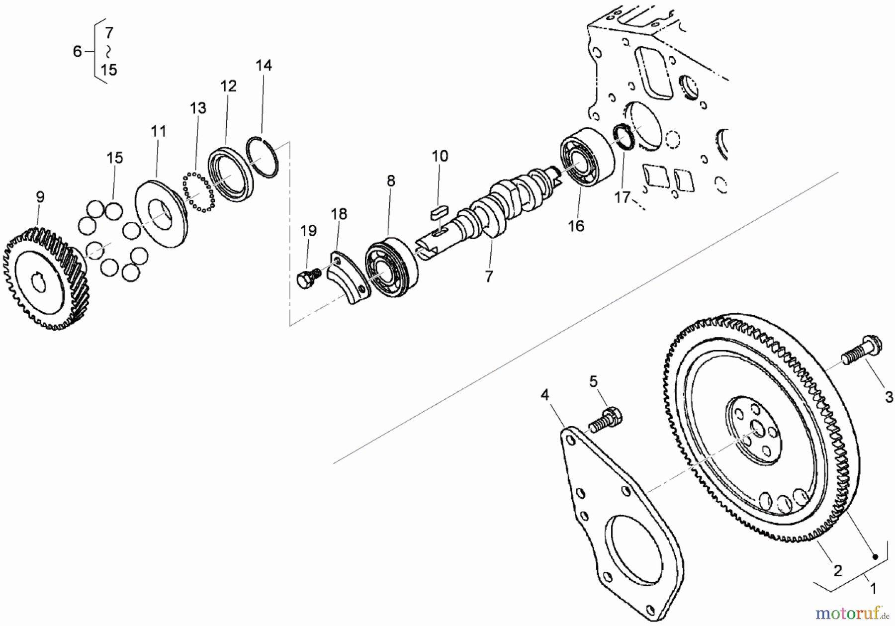  Zerto-Turn Mäher 74265TE (Z580-D) - Toro Z Master Mower, 152cm TURBO FORCE Side Discharge Deck (SN: 290000001 - 290999999) (2009) FLYWHEEL AND FUEL CAMSHAFT ASSEMBLY