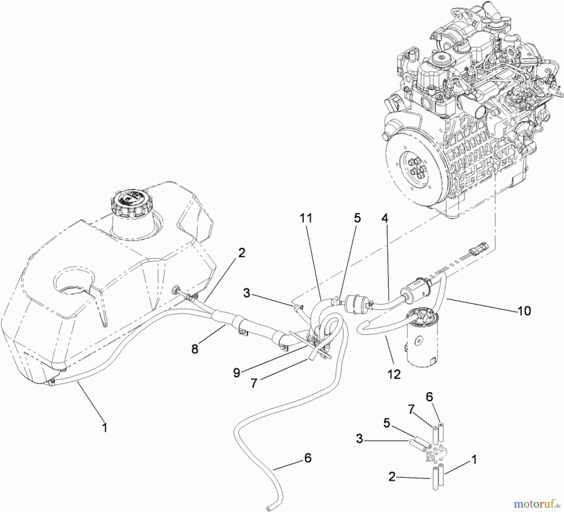  Zerto-Turn Mäher 74265TE (Z580-D) - Toro Z Master Mower, 152cm TURBO FORCE Side Discharge Deck (SN: 290000001 - 290999999) (2009) FUEL LINE ASSEMBLY