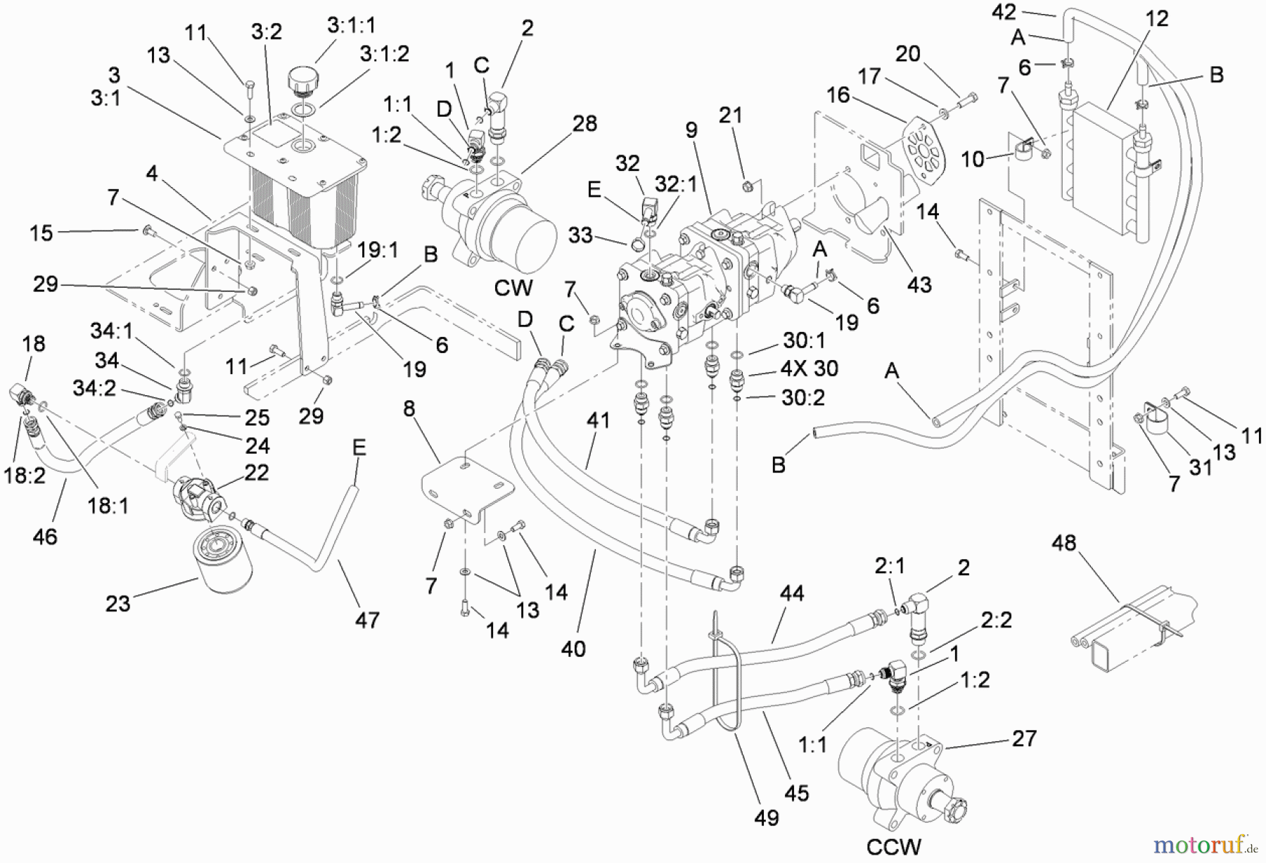  Zerto-Turn Mäher 74265TE (Z580-D) - Toro Z Master Mower, 152cm TURBO FORCE Side Discharge Deck (SN: 290000001 - 290999999) (2009) HYDRAULIC TANK, MOTOR AND PUMP ASSEMBLY