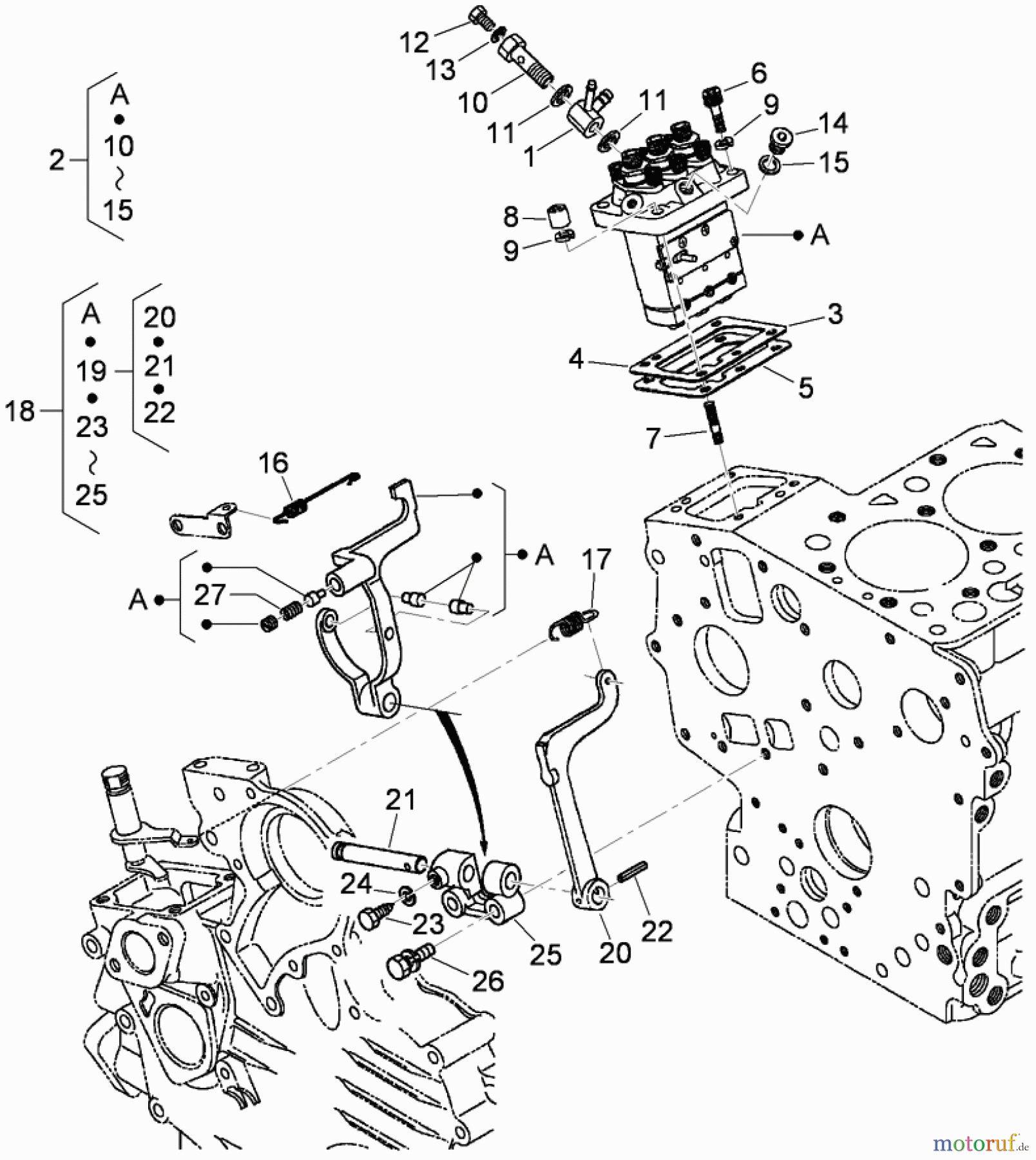  Zerto-Turn Mäher 74265TE (Z580-D) - Toro Z Master Mower, 152cm TURBO FORCE Side Discharge Deck (SN: 290000001 - 290999999) (2009) INJECTION PUMP AND GOVERNOR ASSEMBLY