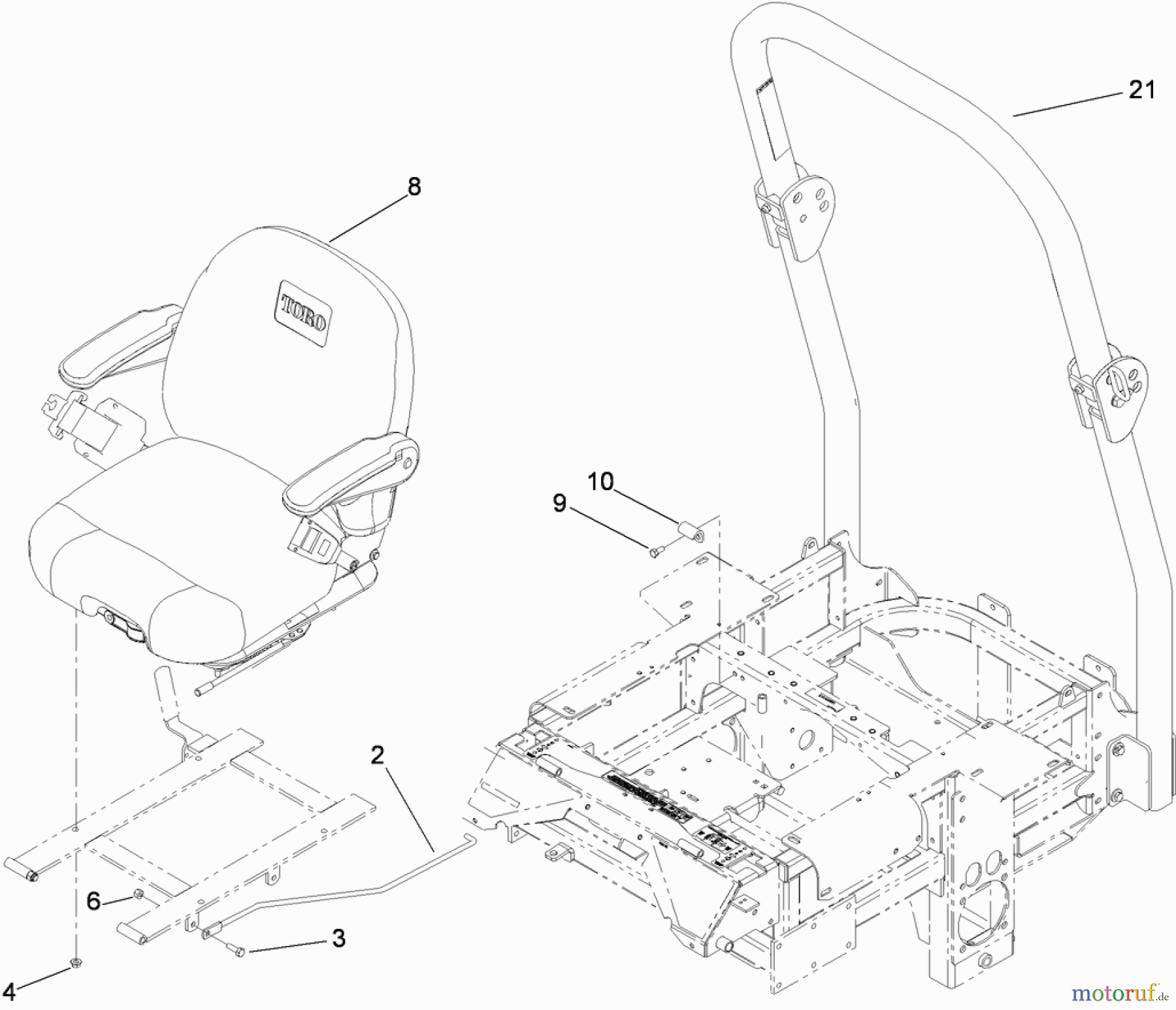  Zerto-Turn Mäher 74265TE (Z580-D) - Toro Z Master Mower, 152cm TURBO FORCE Side Discharge Deck (SN: 290000001 - 290999999) (2009) SEAT AND ROLL-OVER PROTECTION SYSTEM ASSEMBLY