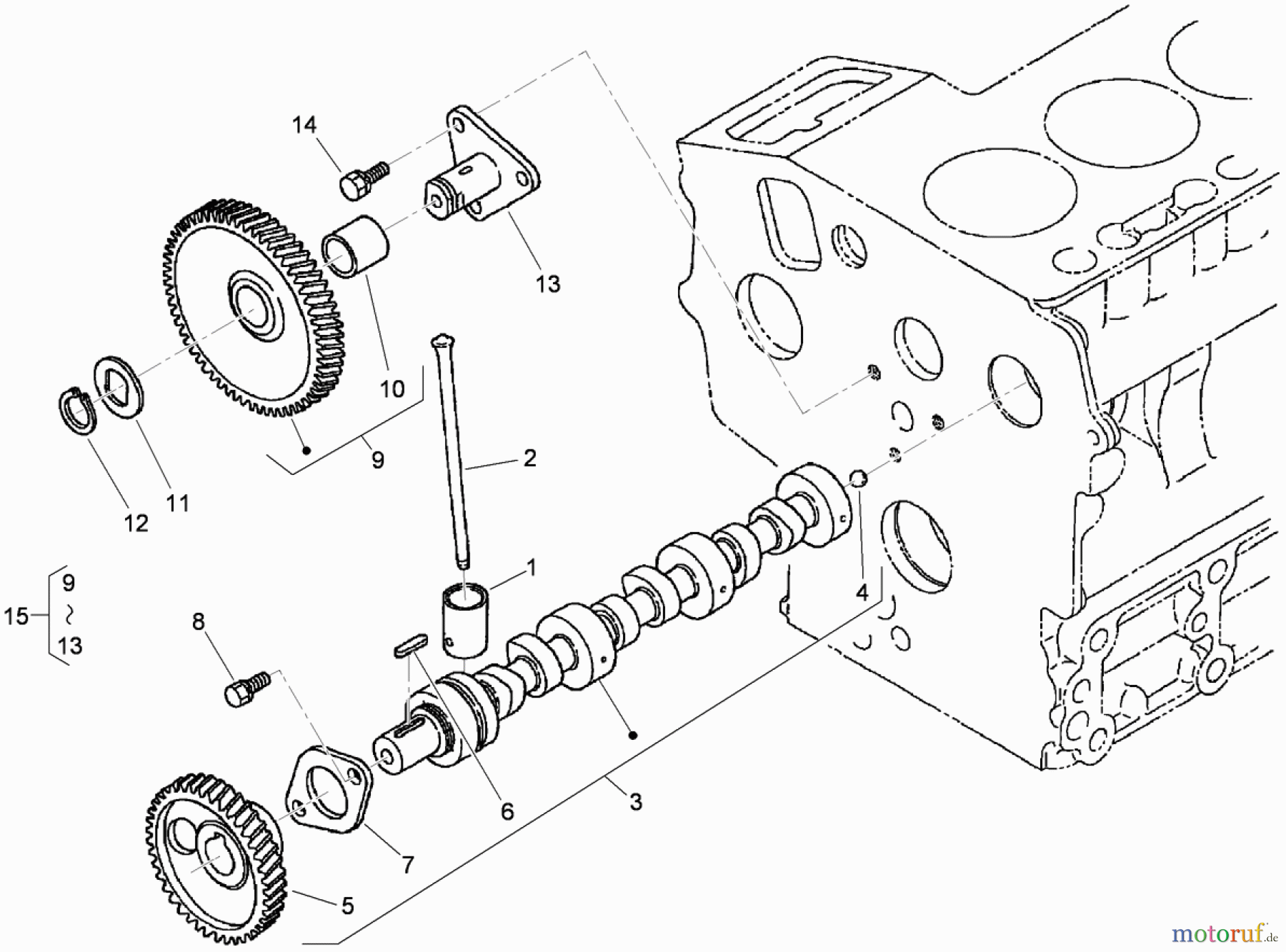  Zerto-Turn Mäher 74265TE (Z580-D) - Toro Z Master Mower, 152cm TURBO FORCE Side Discharge Deck (SN: 310000001 - 310999999) (2010) CAM SHAFT AND IDLE GEAR ASSEMBLY