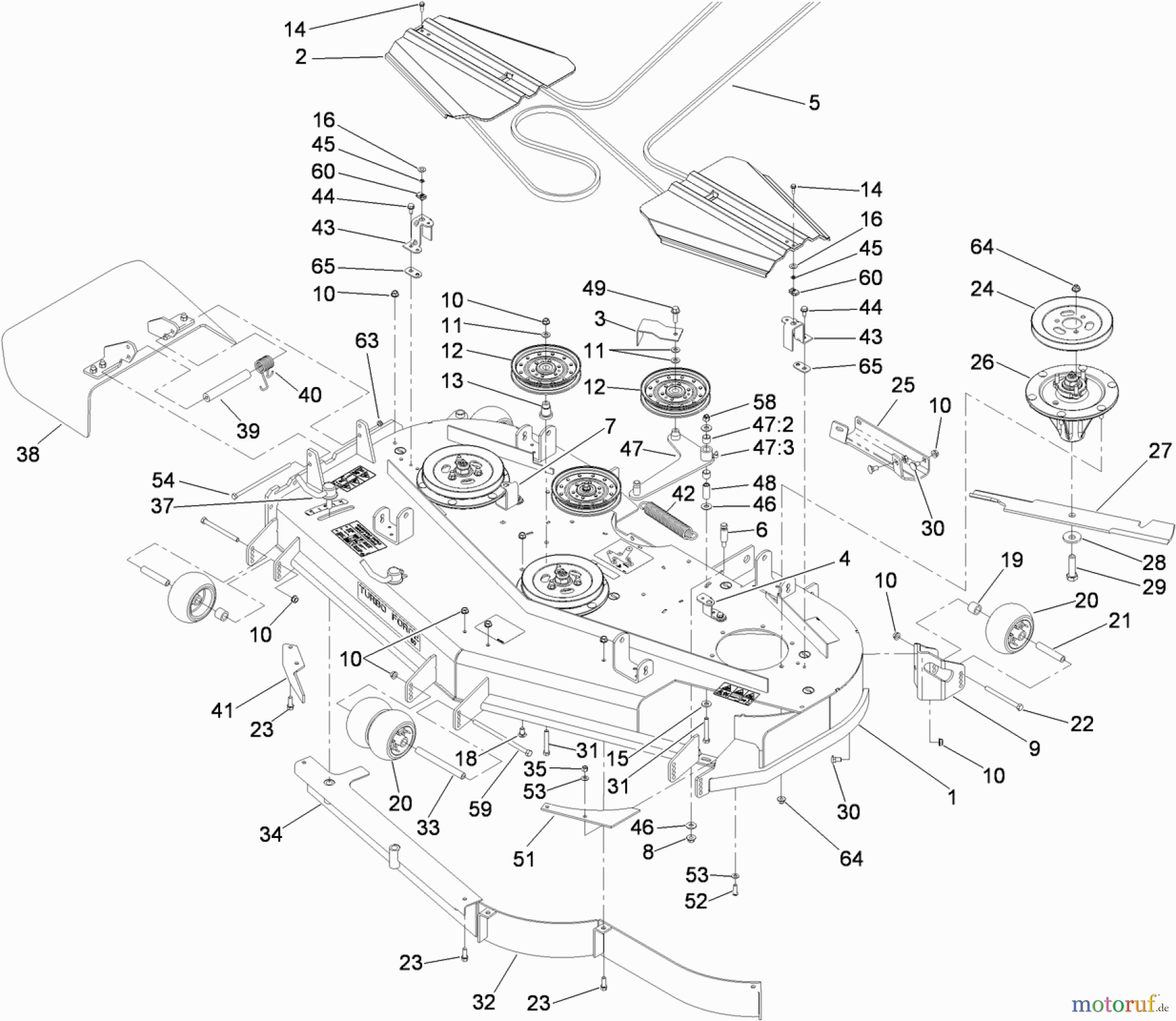  Zerto-Turn Mäher 74265TE (Z580-D) - Toro Z Master Mower, 152cm TURBO FORCE Side Discharge Deck (SN: 310000001 - 310999999) (2010) DECK ASSEMBLY