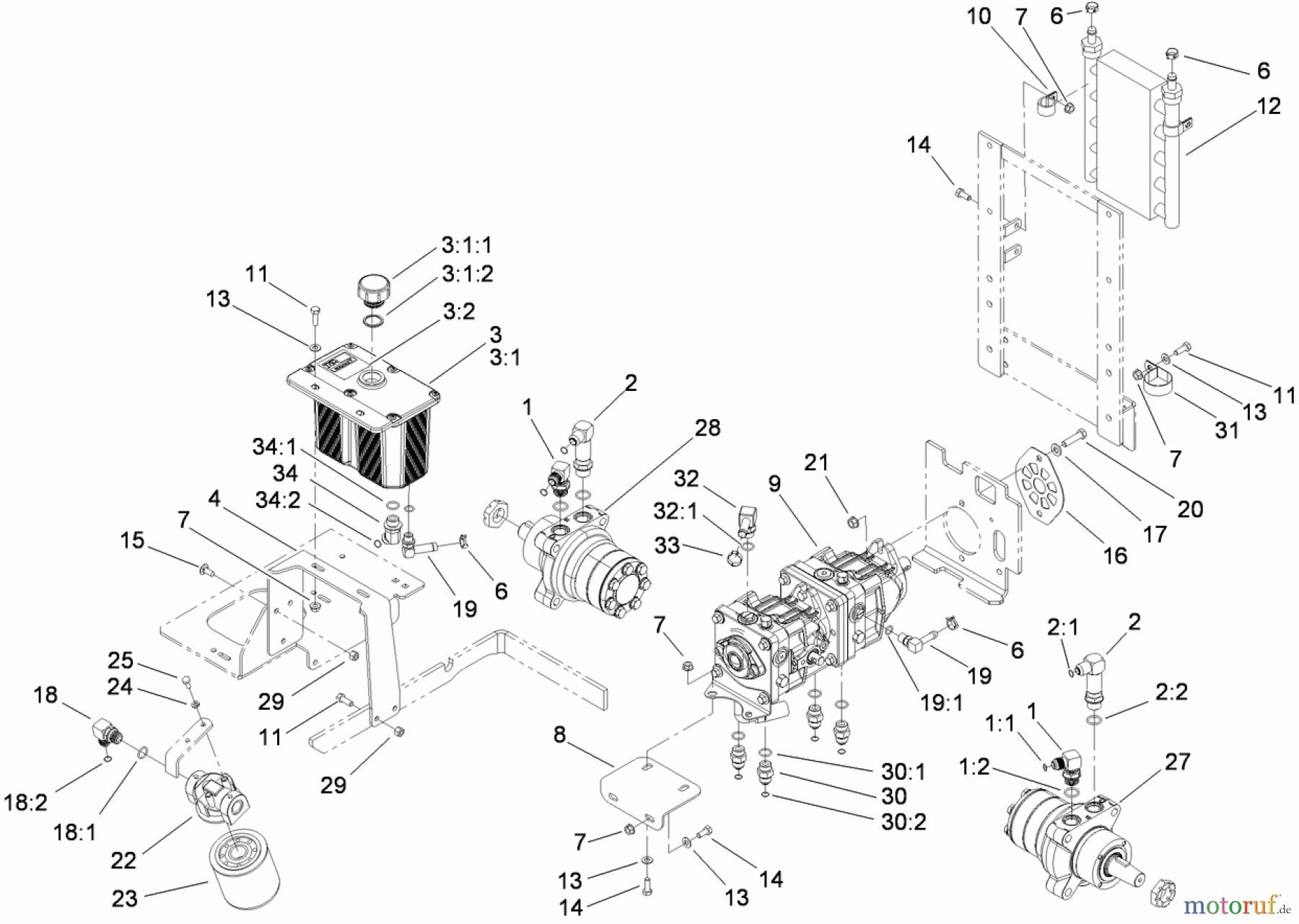  Zerto-Turn Mäher 74265TE (Z580-D) - Toro Z Master Mower, 152cm TURBO FORCE Side Discharge Deck (SN: 310000001 - 310999999) (2010) HYDRAULIC TANK, PUMP AND MOTOR ASSEMBLY