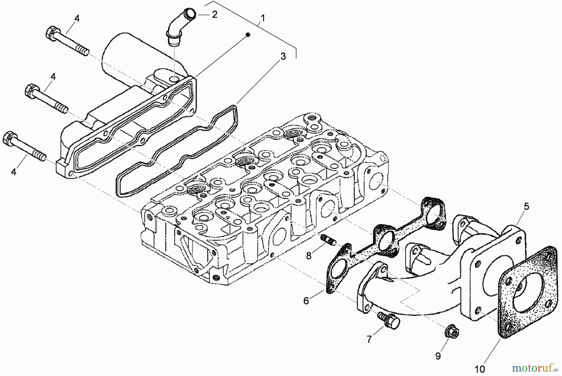  Zerto-Turn Mäher 74265TE (Z580-D) - Toro Z Master Mower, 152cm TURBO FORCE Side Discharge Deck (SN: 310000001 - 310999999) (2010) INLET AND EXHAUST MANIFOLD ASSEMBLY