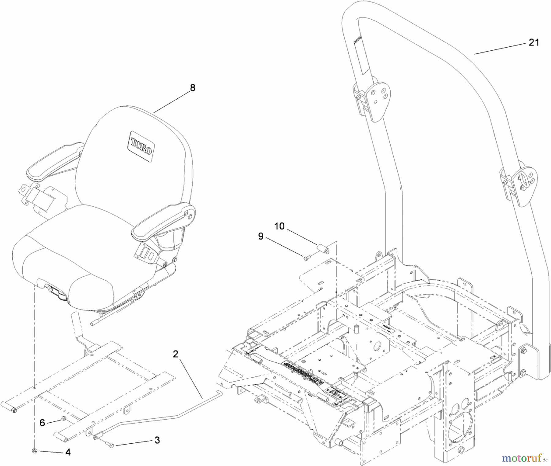  Zerto-Turn Mäher 74265TE (Z580-D) - Toro Z Master Mower, 152cm TURBO FORCE Side Discharge Deck (SN: 310000001 - 310999999) (2010) SEAT AND ROLL-OVER PROTECTION SYSTEM ASSEMBLY