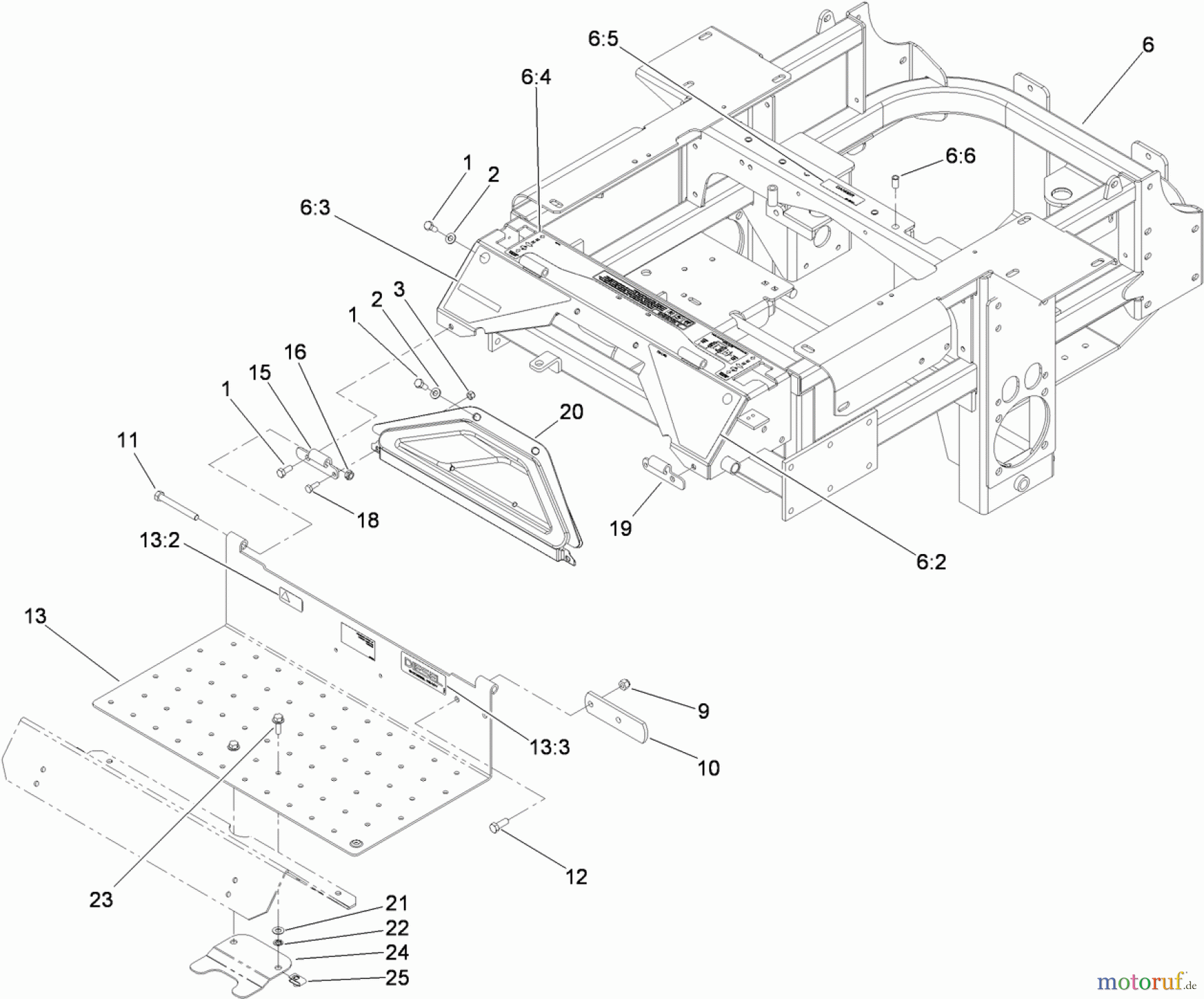  Zerto-Turn Mäher 74265TE (Z580-D) - Toro Z Master Mower, 152cm TURBO FORCE Side Discharge Deck (SN: 311000001 - 311999999) (2011) TRACTION FRAME AND FLOOR PAN ASSEMBLY